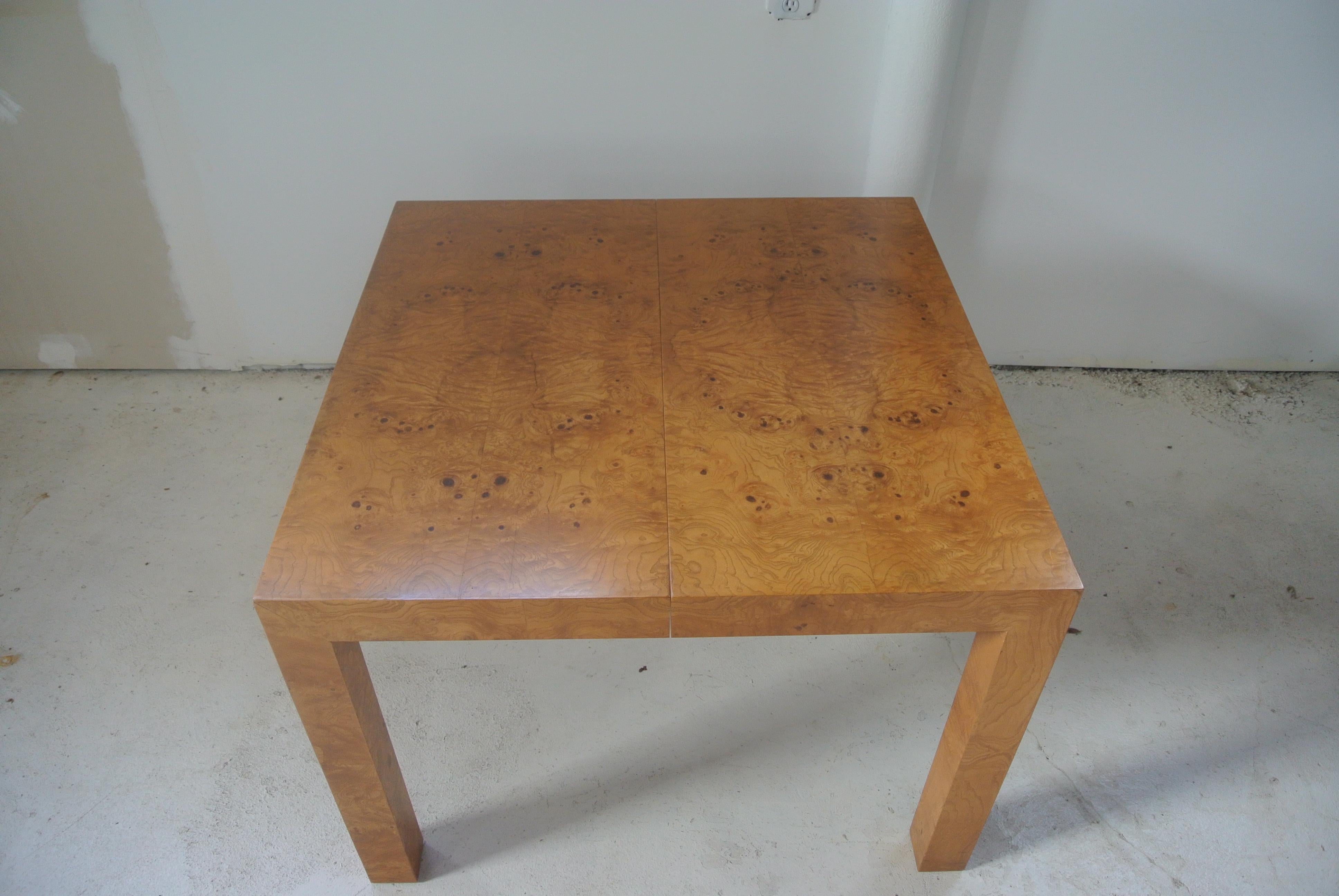 Mid-Century Modern Burled Olivewood Dining Table by Milo Baughman for Directional For Sale