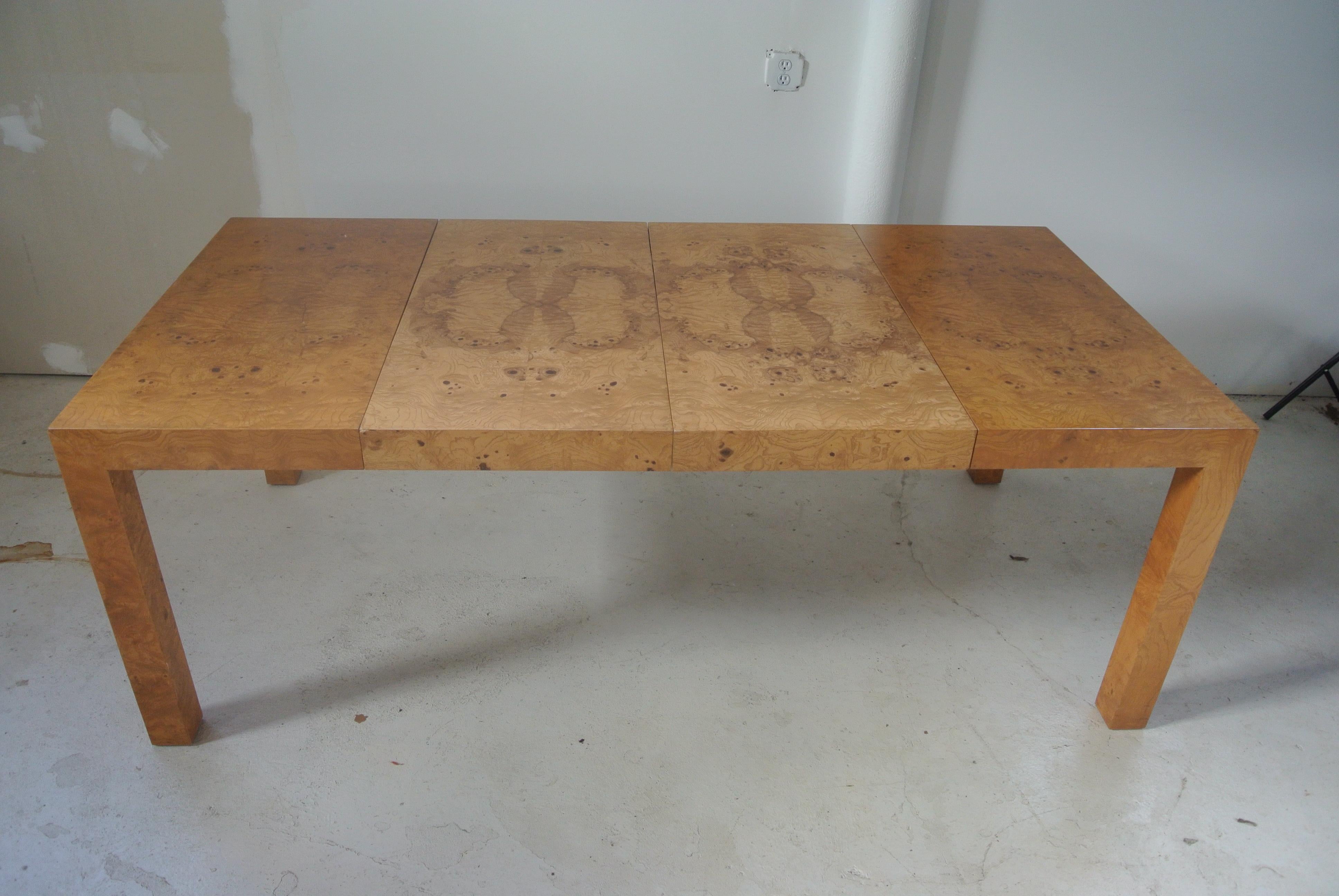 American Burled Olivewood Dining Table by Milo Baughman for Directional For Sale