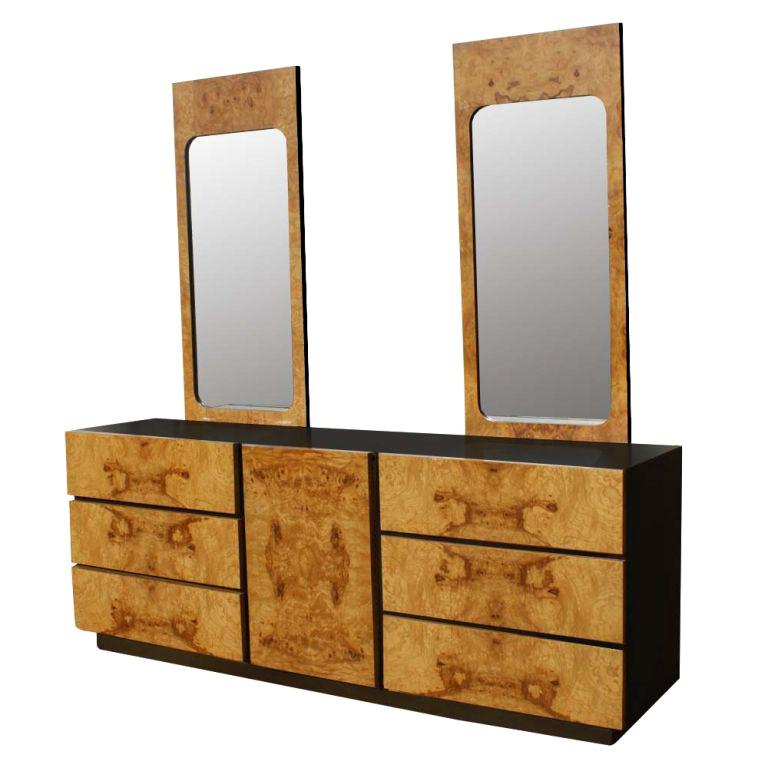 Burled Olivewood Dresser with Two Mirrors