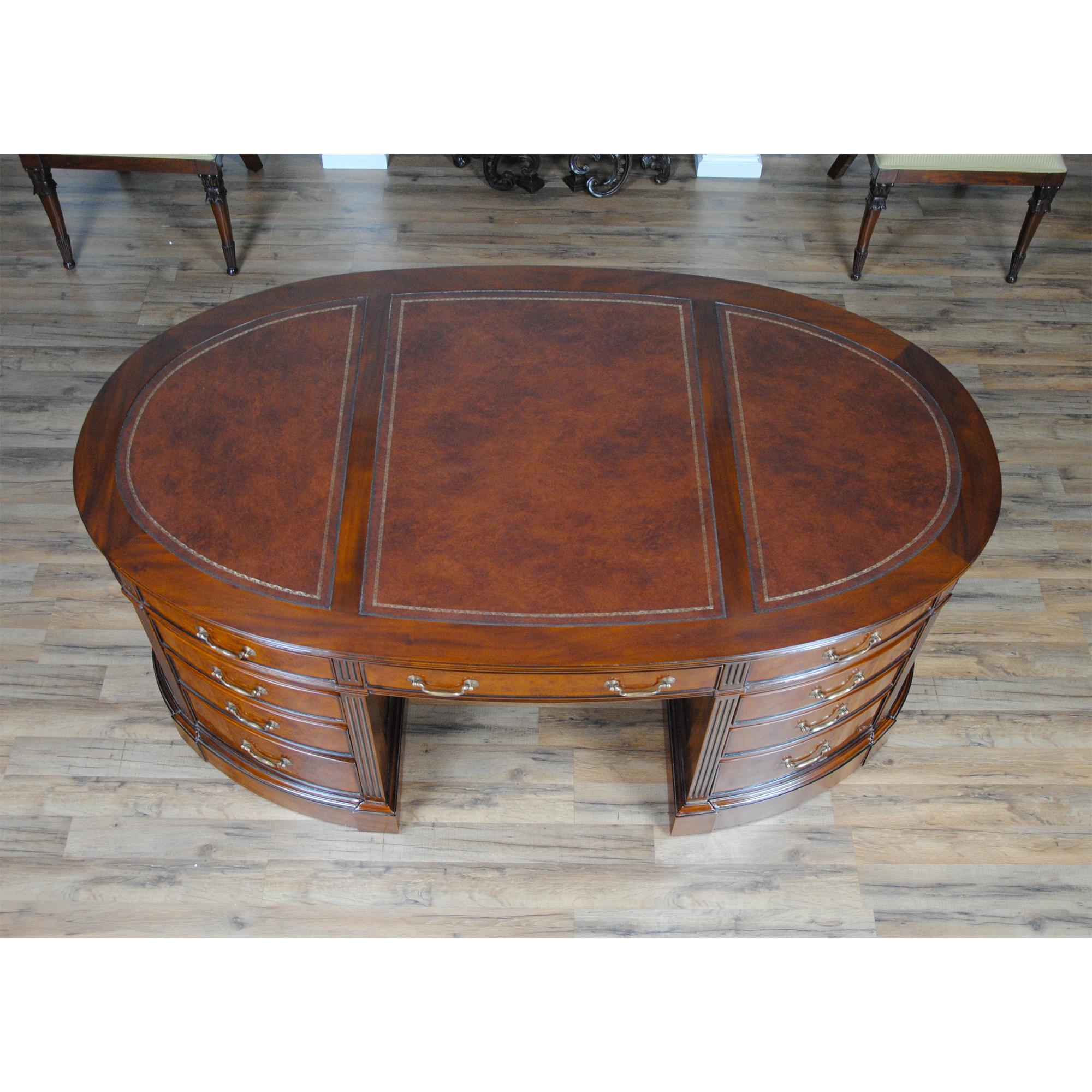 Renaissance Burled Oval Partners Desk For Sale
