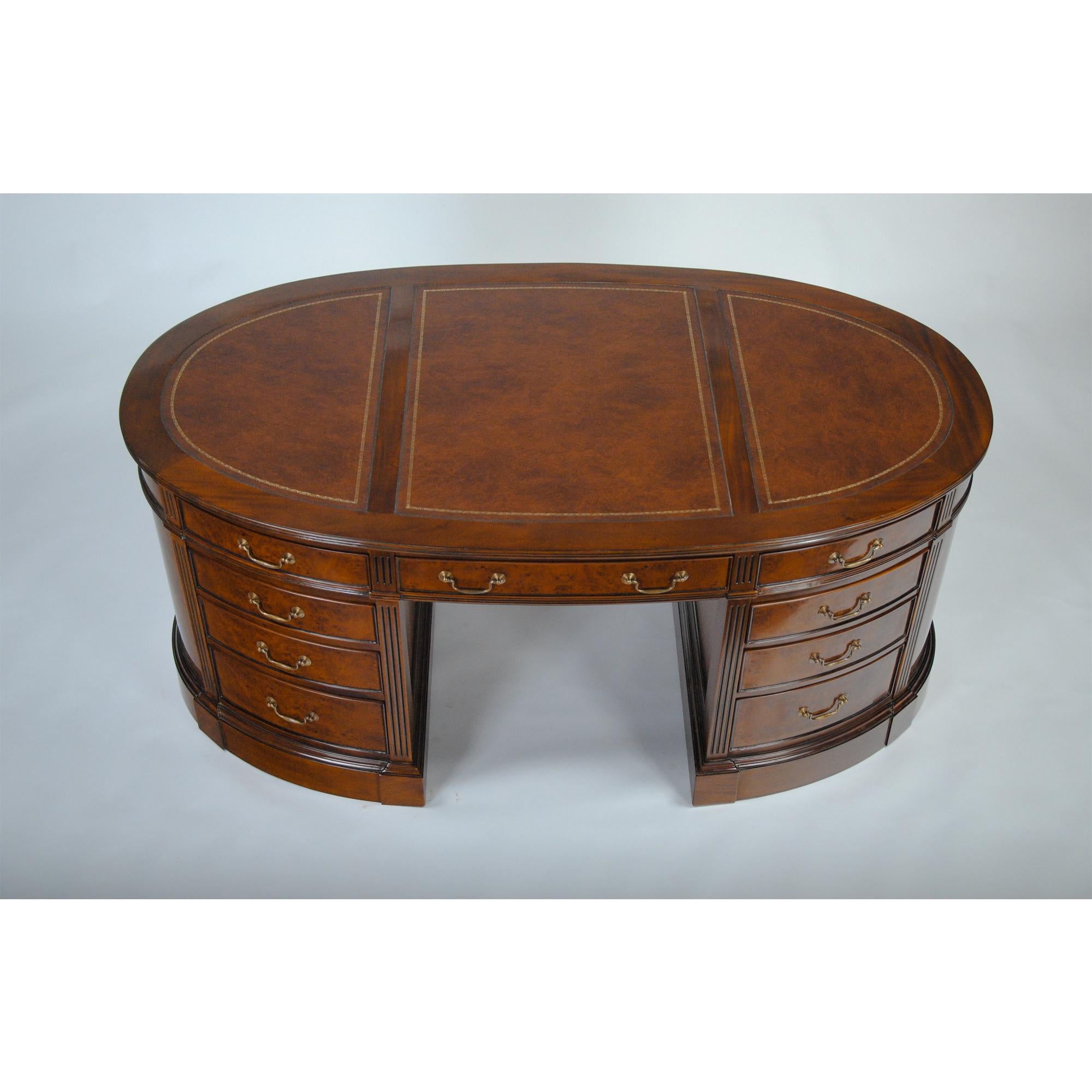 Contemporary Burled Oval Partners Desk