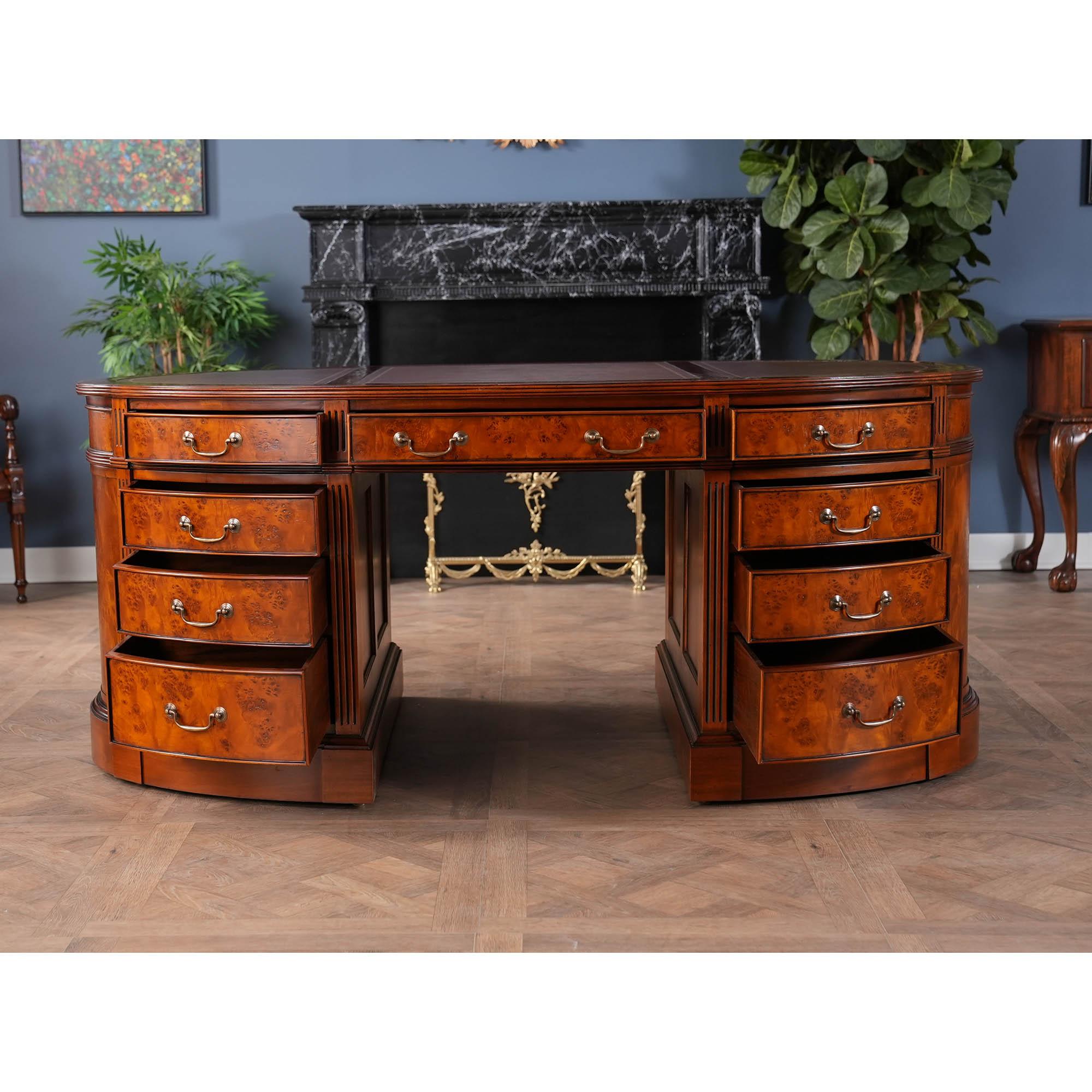 Contemporary Burled Oval Partners Desk For Sale