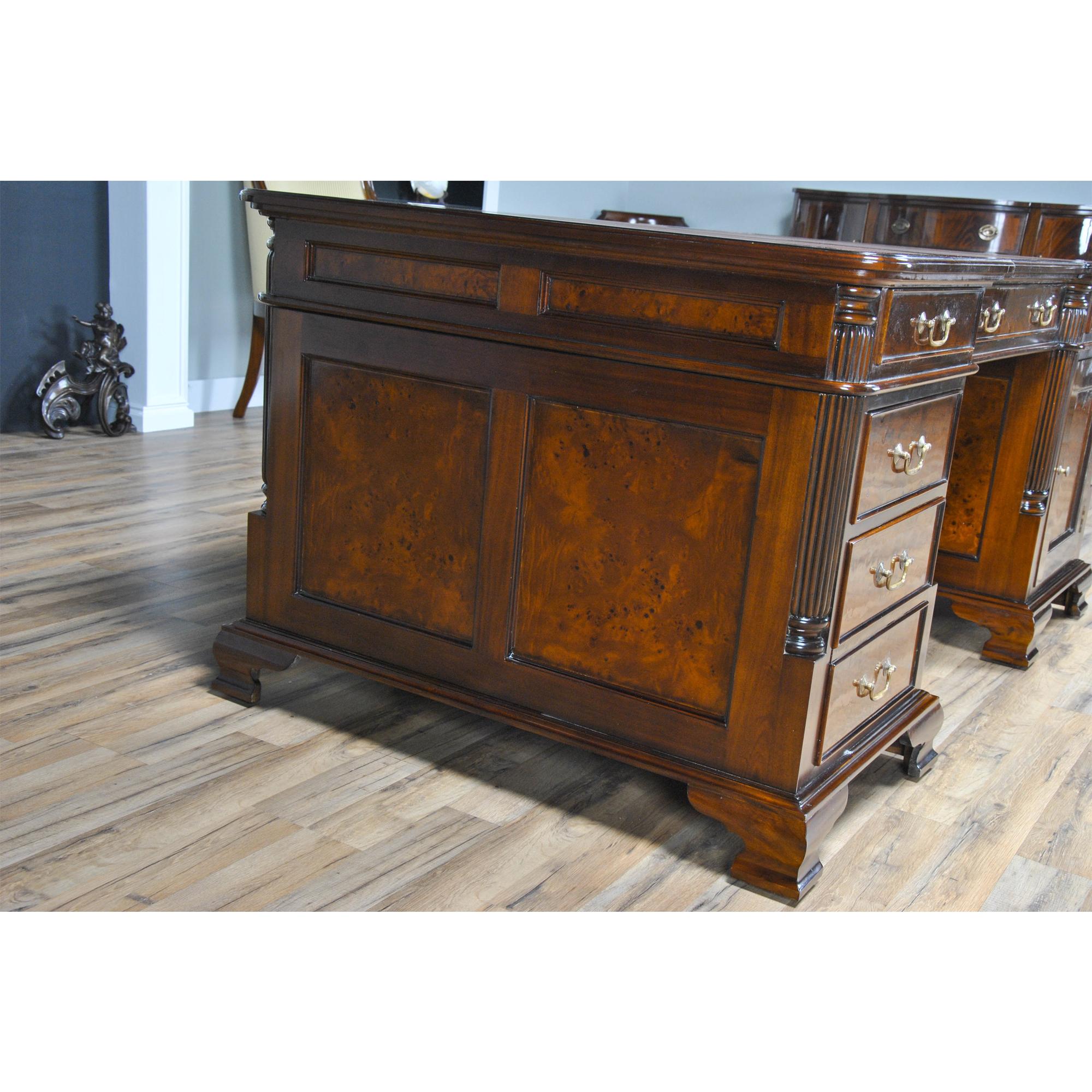 Hand-Carved Burled Partners Desk For Sale