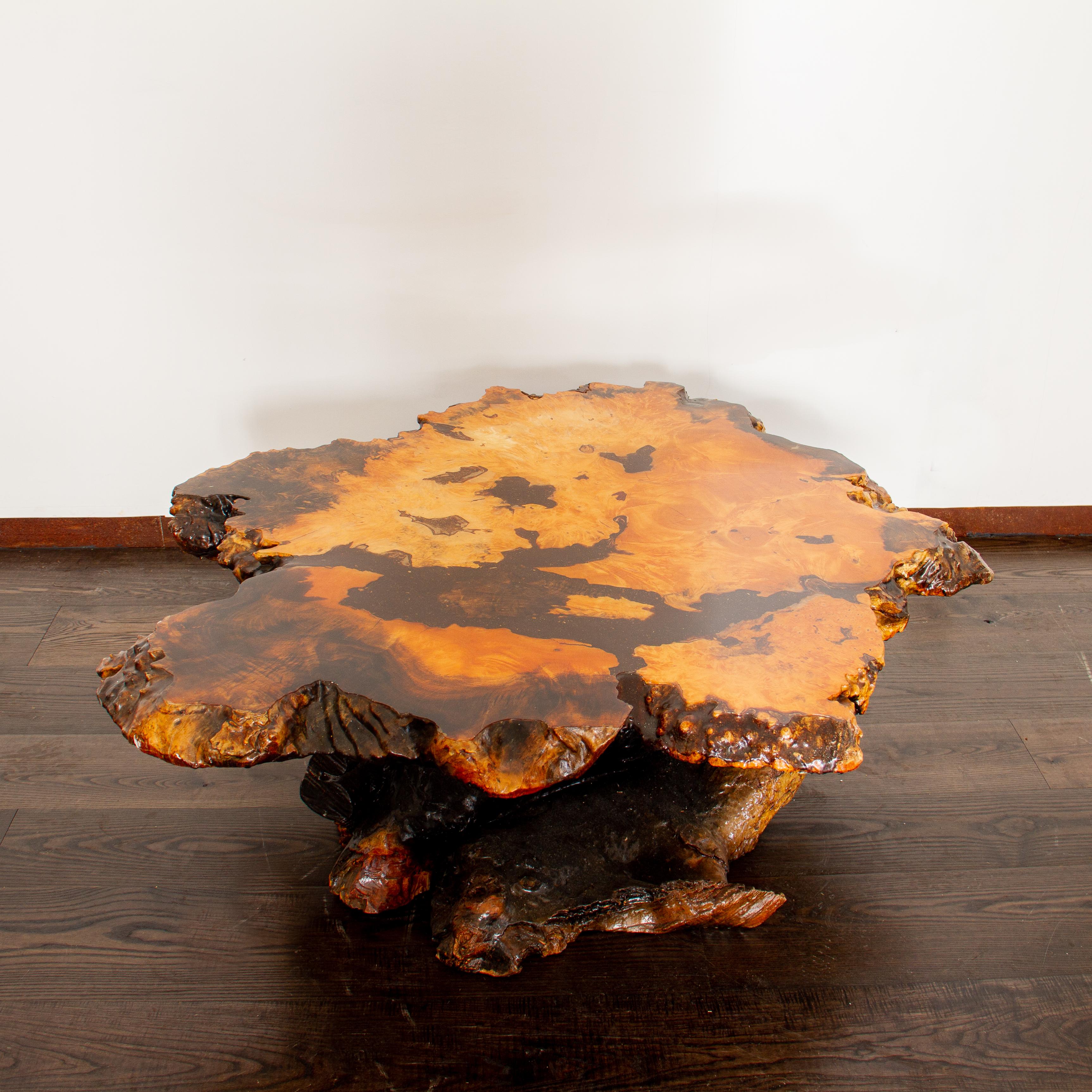 20th Century Burled Root and Resin Coffee Table, Los Angeles, 1960s