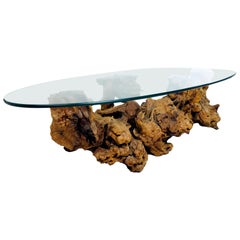 Burled Root Coffee Table with Glass Top