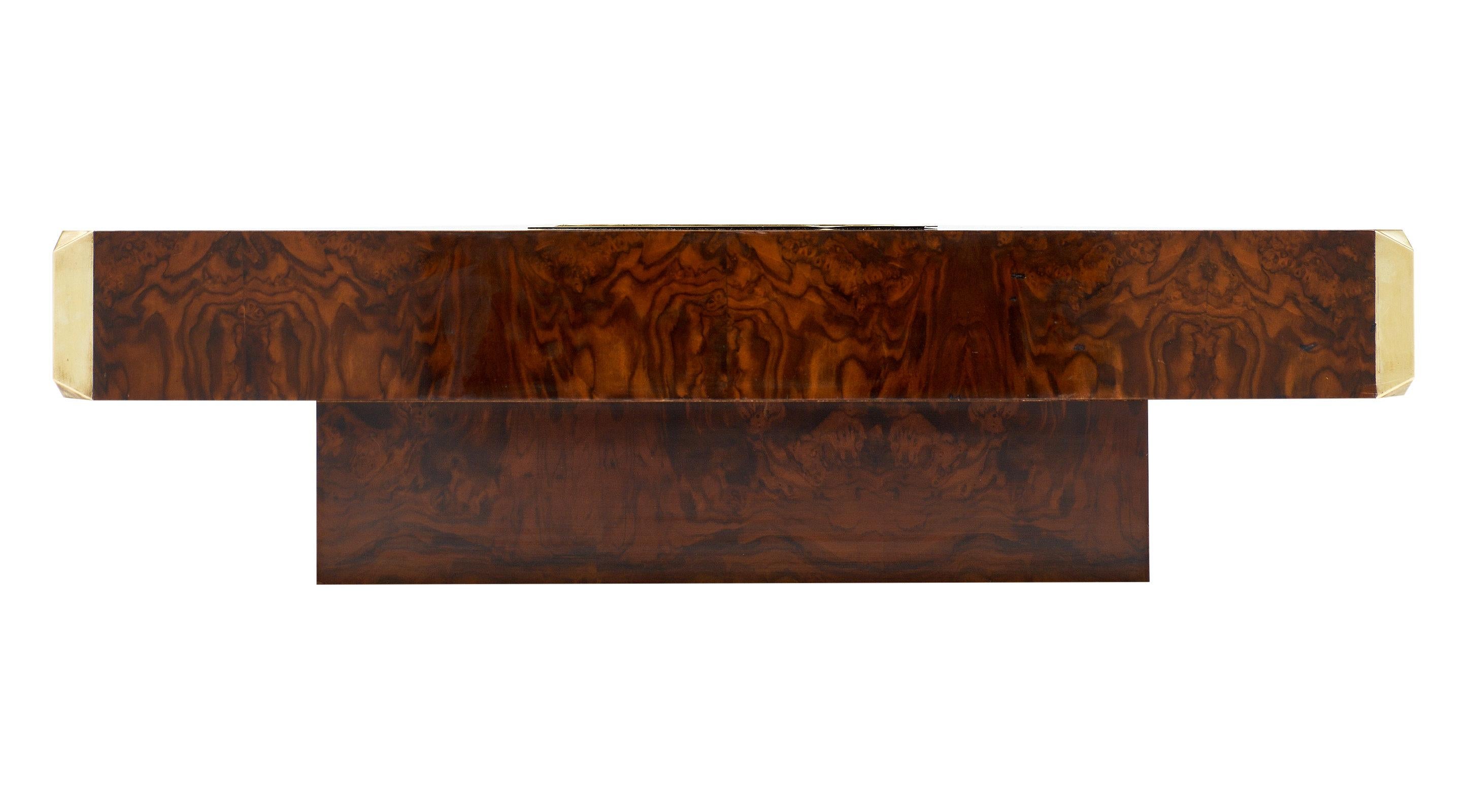 Burled Walnut and Brass Coffee Table by Willy Rizzo 4