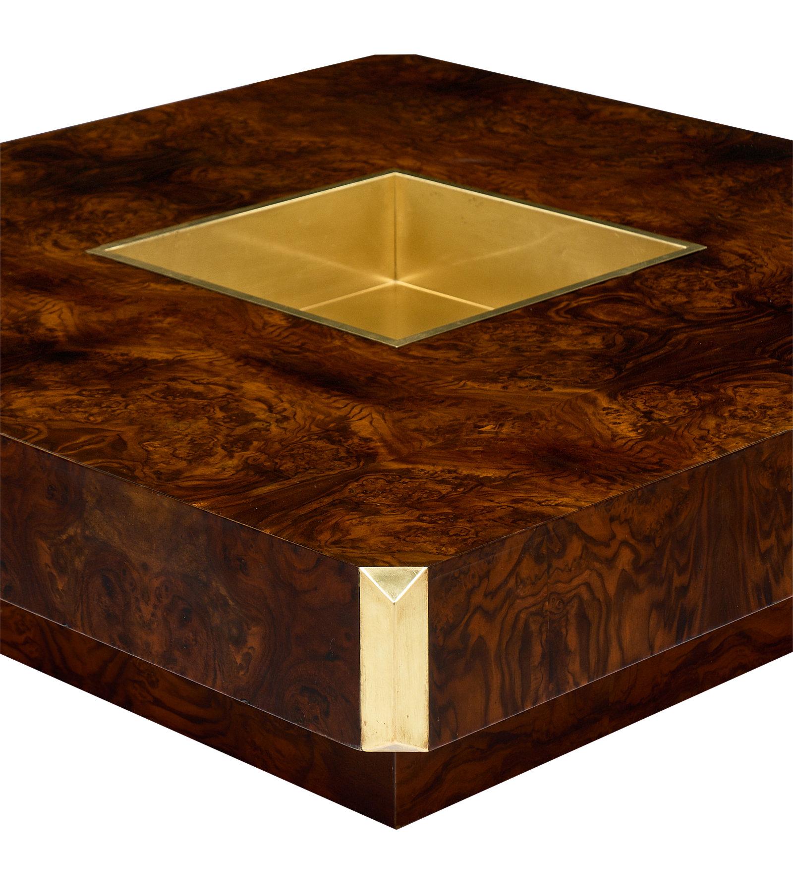 Burled Walnut and Brass Coffee Table by Willy Rizzo 2