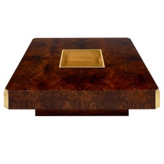 Burled Walnut and Brass Coffee Table by Willy Rizzo