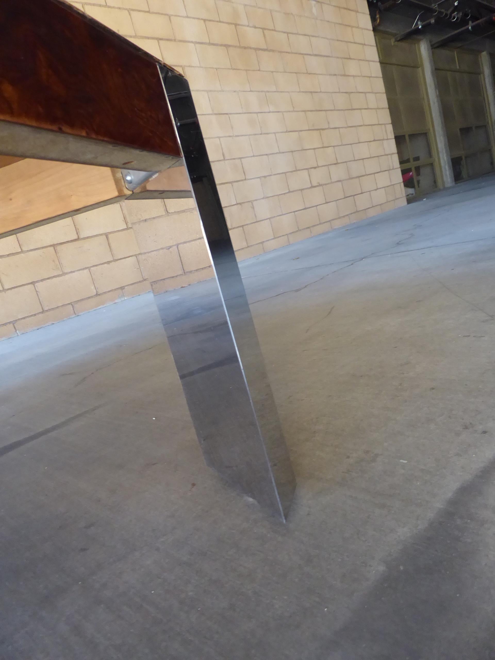 Burled Walnut and Chromed Steel Coffee Table Designed by Leon Rosen for Pace For Sale 3