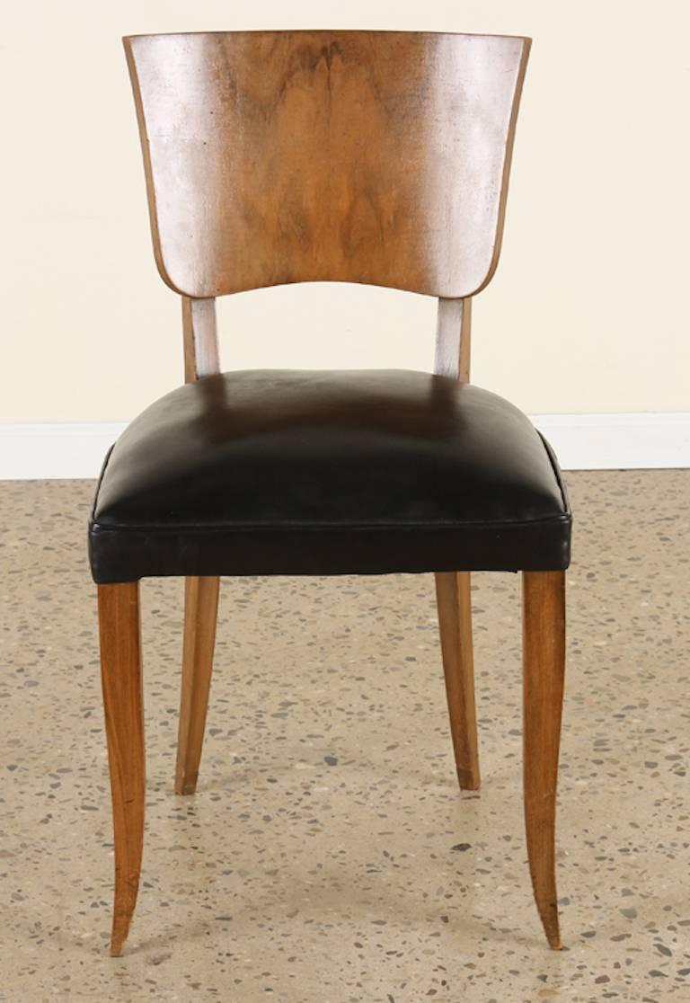French Burled Walnut Art Deco Dining Chairs, Set of six