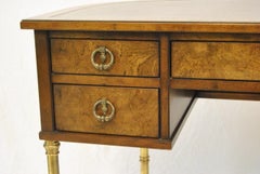 Burled Walnut, Brass and Leather Top Demilune Desk by Sligh