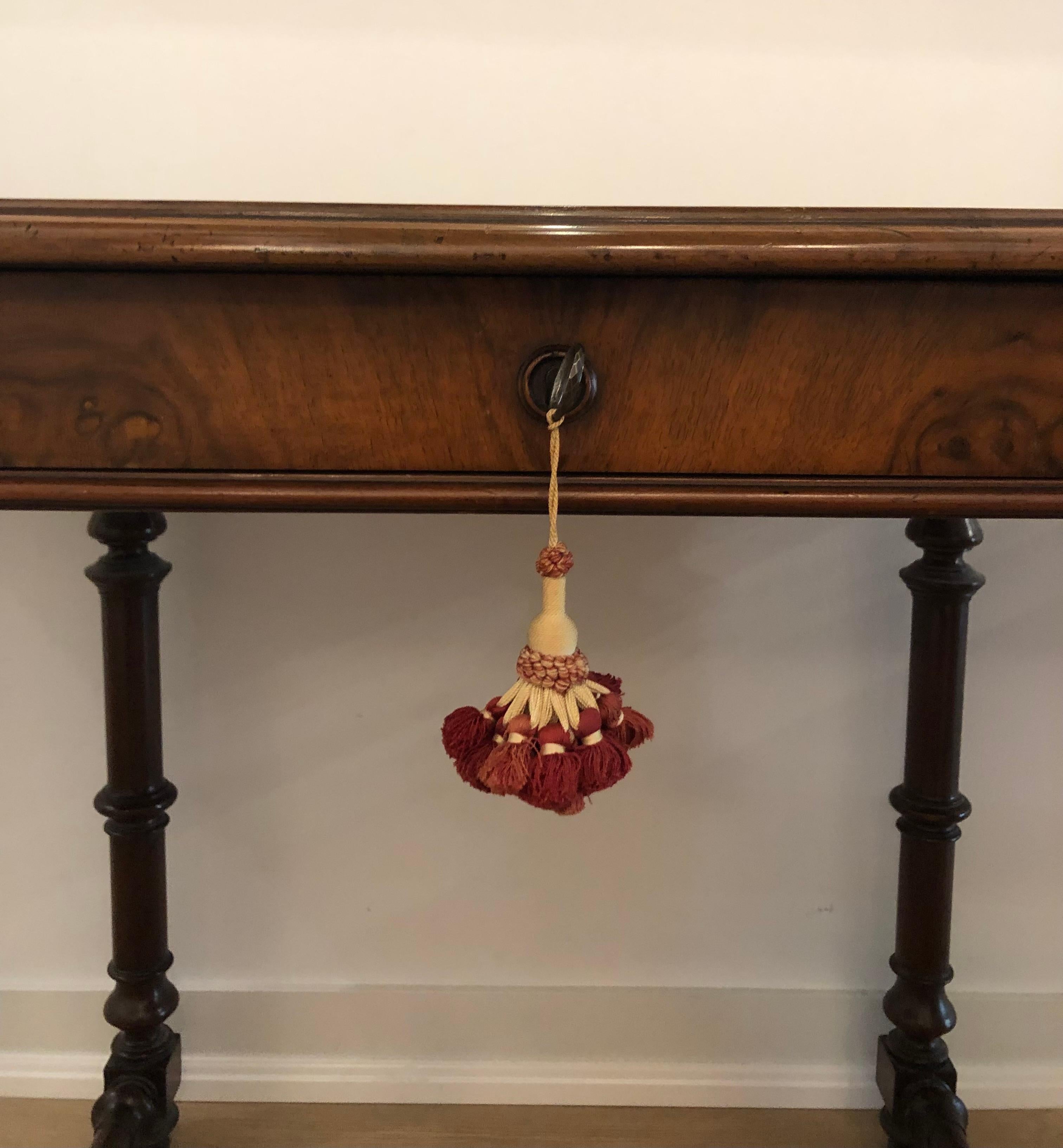 19th Century  Burled Walnut Console Table with Two Drop Leaves For Sale