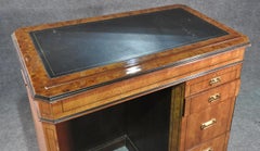 Burled Walnut Embossed Leather Top Drafting Drawing Desk with Drawers and Tray