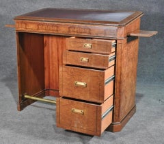 Burled Walnut Embossed Leather Top Drafting Drawing Desk with Drawers and Tray
