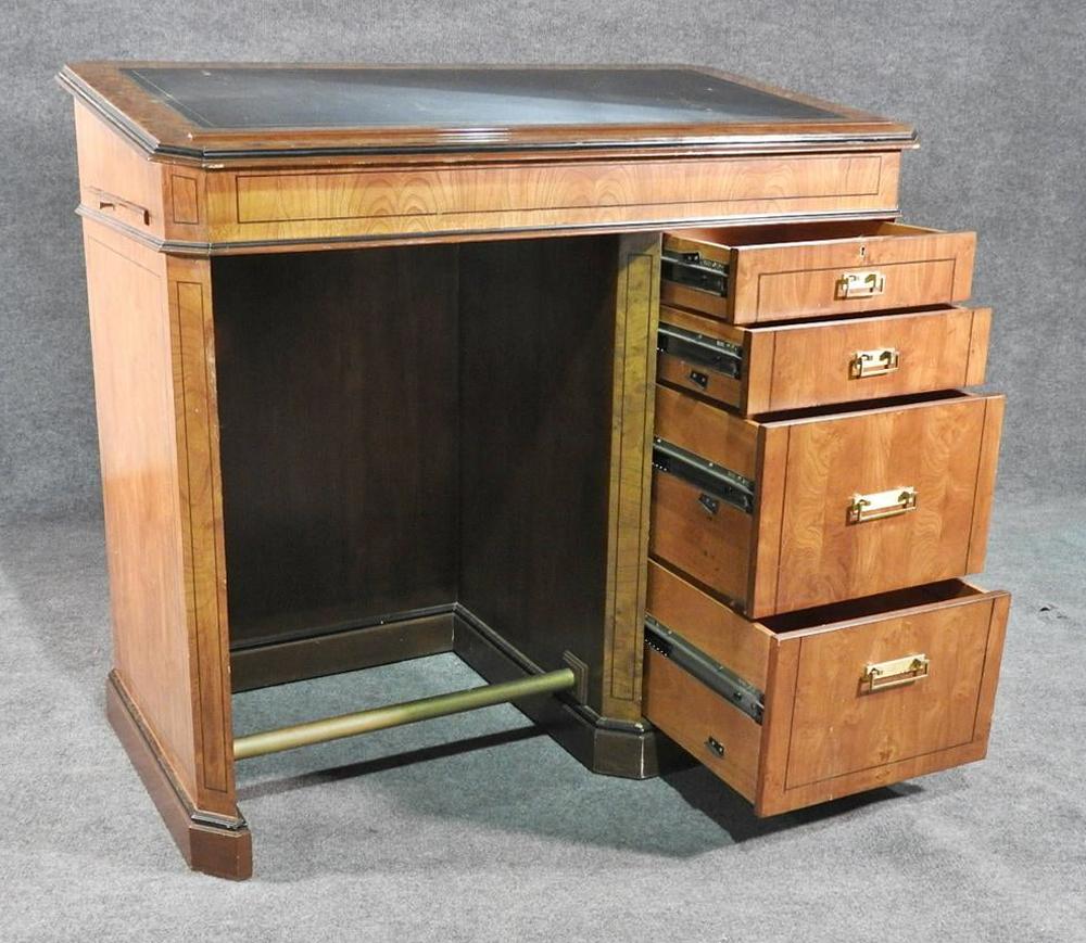 Burled Walnut Embossed Leather Top Drafting Drawing Desk with Drawers and Tray 1
