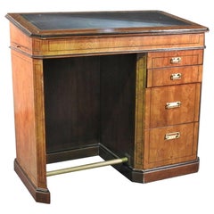 Retro Burled Walnut Embossed Leather Top Drafting Drawing Desk with Drawers and Tray