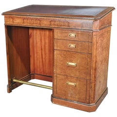 Retro Burled Walnut Embossed Leather Top Drafting Drawing Desk with Drawers and Tray