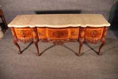 Burled Walnut Georgian Inlaid Ball and Claw Marble Top Sideboard Buffet Server