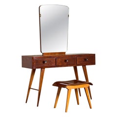 Burled Walnut Italian Vanity and Stool - 1950's