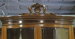 Burled Walnut Lighted Adams Style China Cabinet with Removable Crest