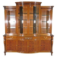 Burled Walnut Lighted Adams Style China Cabinet with Removable Crest