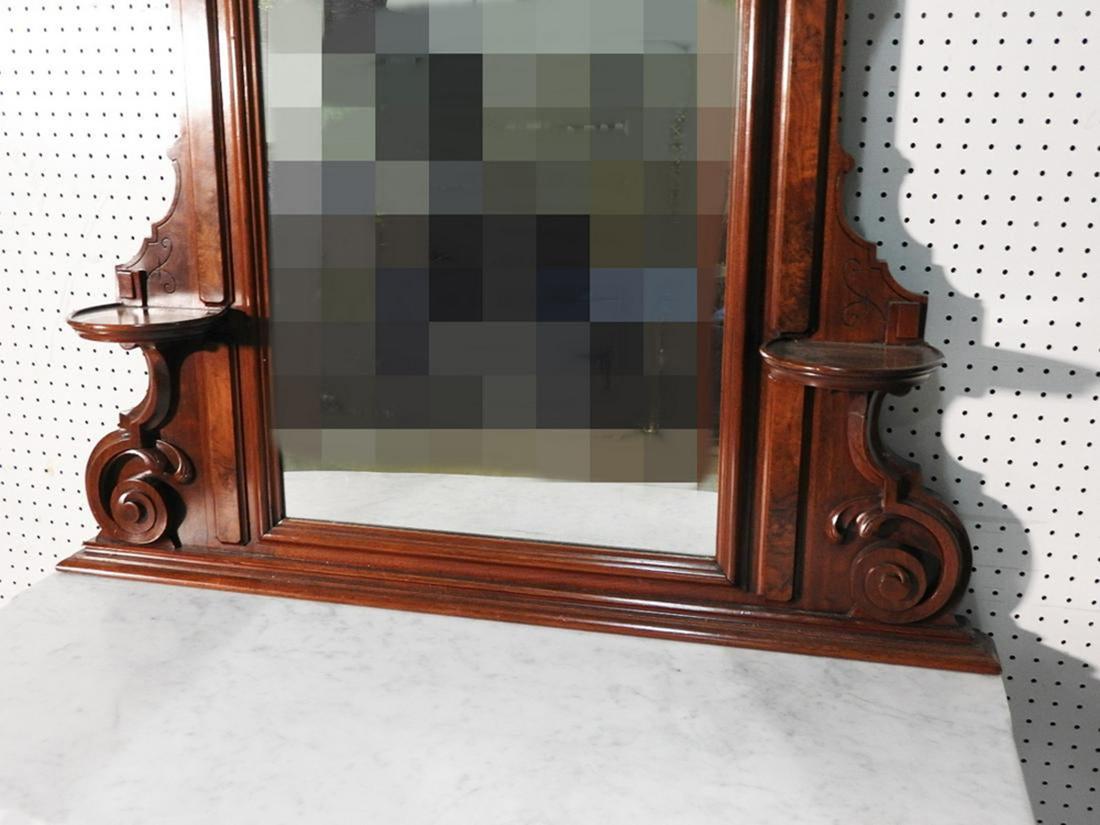 High Victorian Burled Walnut Marble Top Late Victorian Mirrored Dresser with Mirror circa 1890s