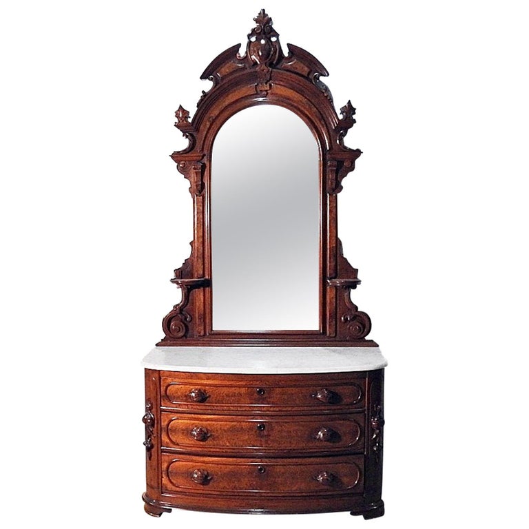 Burled Walnut Marble Top Late Victorian, Victorian Marble Top Dresser Mirror