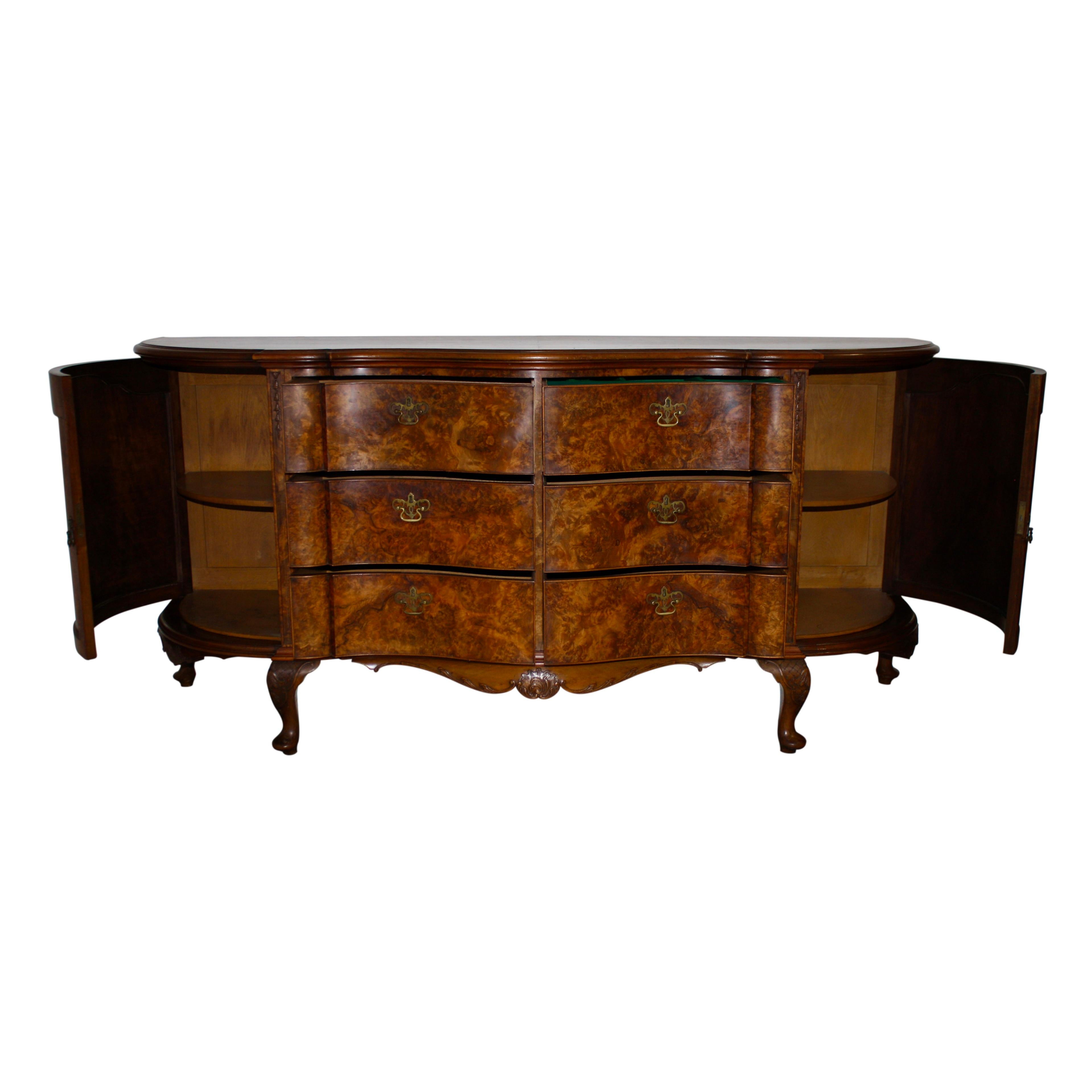 Belgian Burled Walnut Sideboard, circa 1900