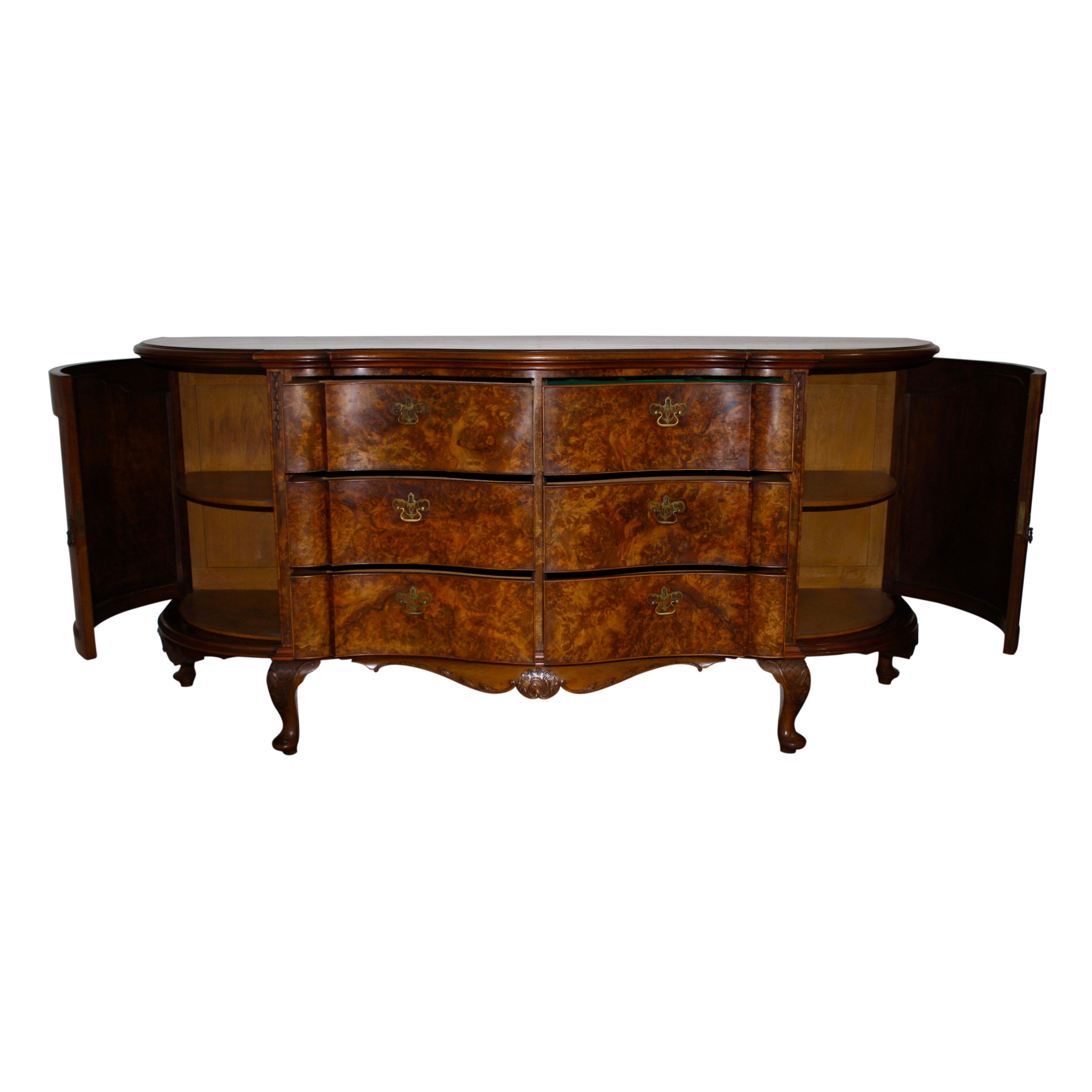 Belgian Burled Walnut Sideboard, circa 1900 For Sale