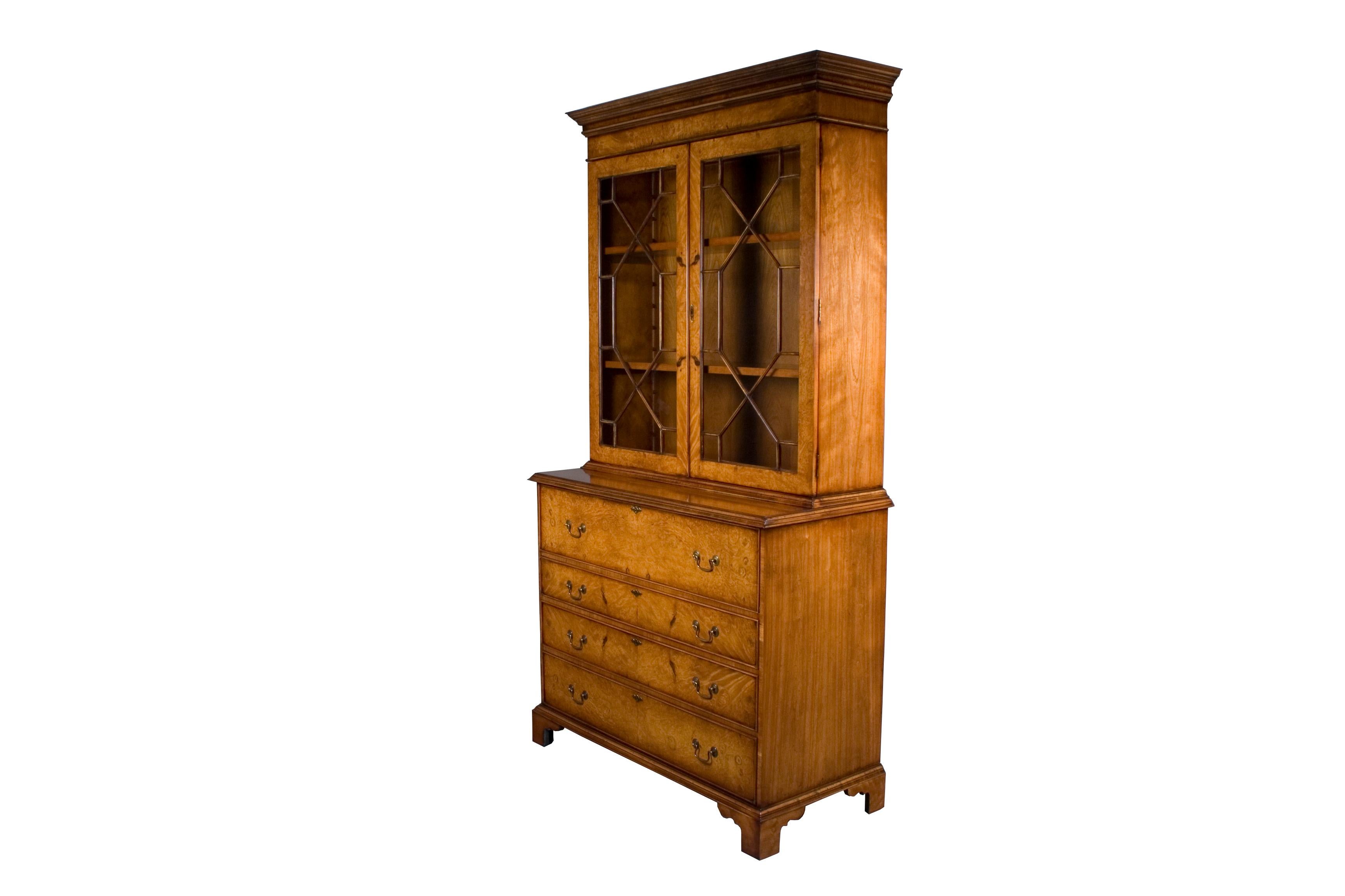 Burled Walnut Tall Secretaire Bookcase 5