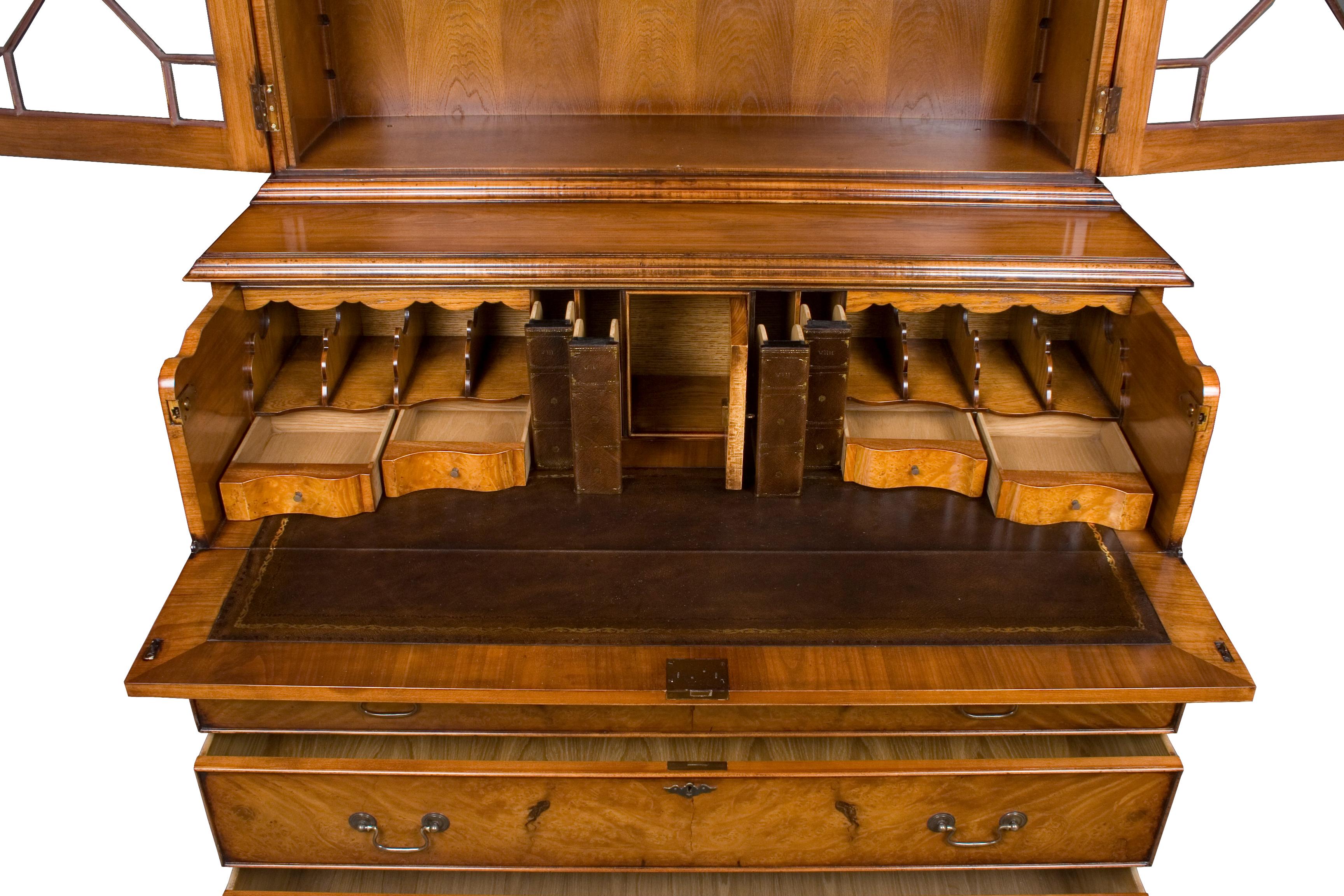 Georgian Burled Walnut Tall Secretaire Bookcase