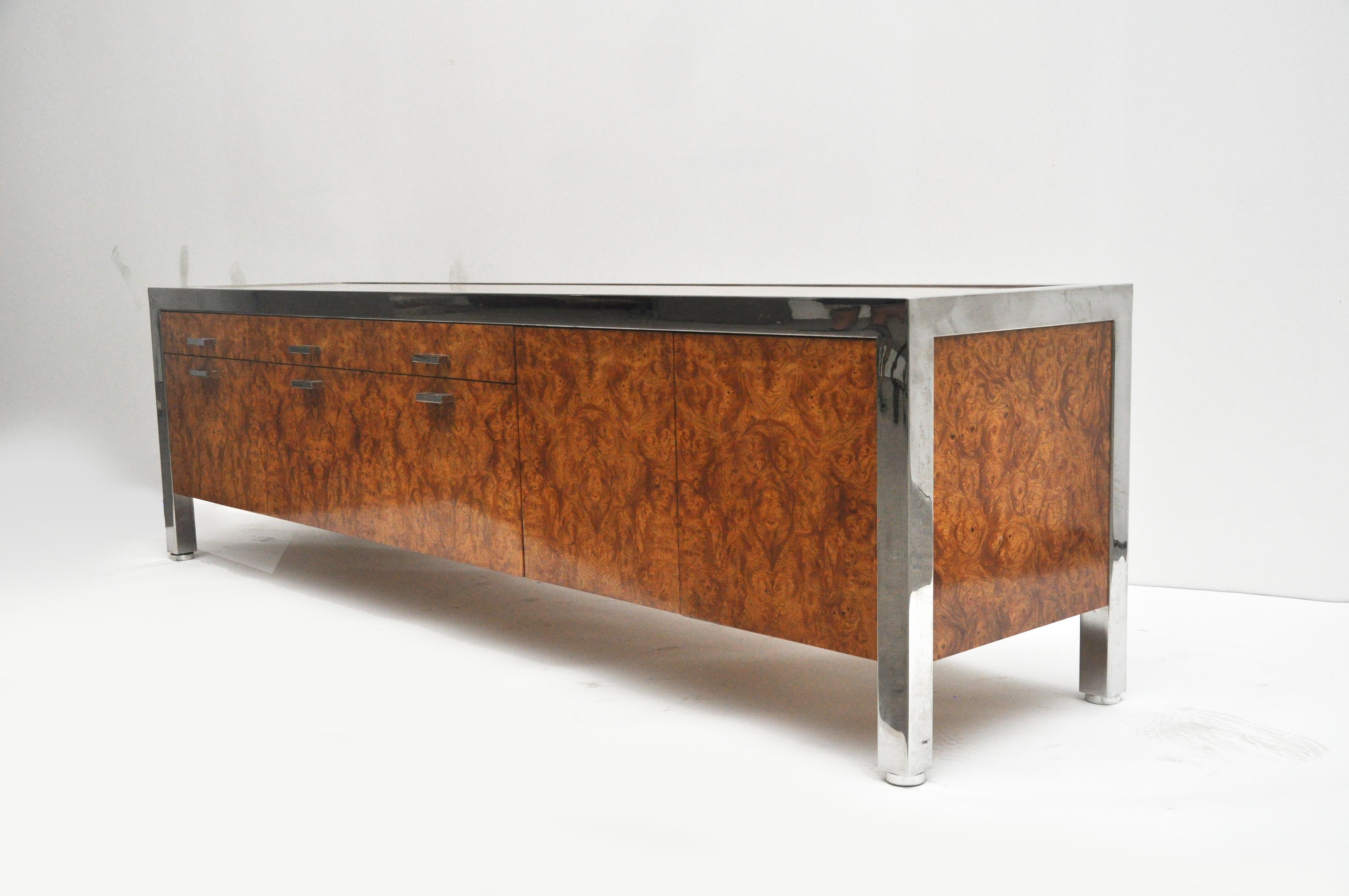 Burled Wood and Chrome Credenza by Pace 4