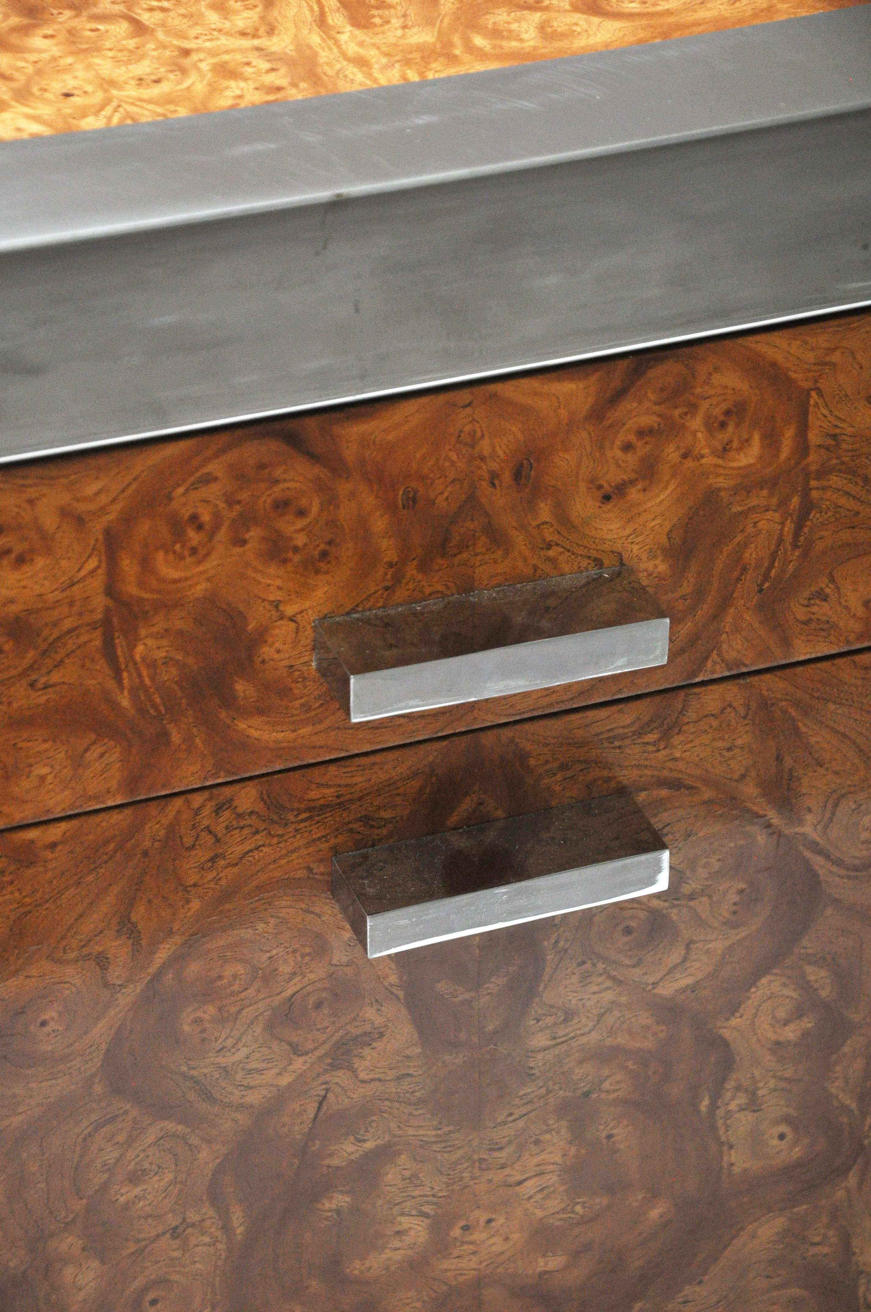Burled Wood and Chrome Credenza by Pace 1