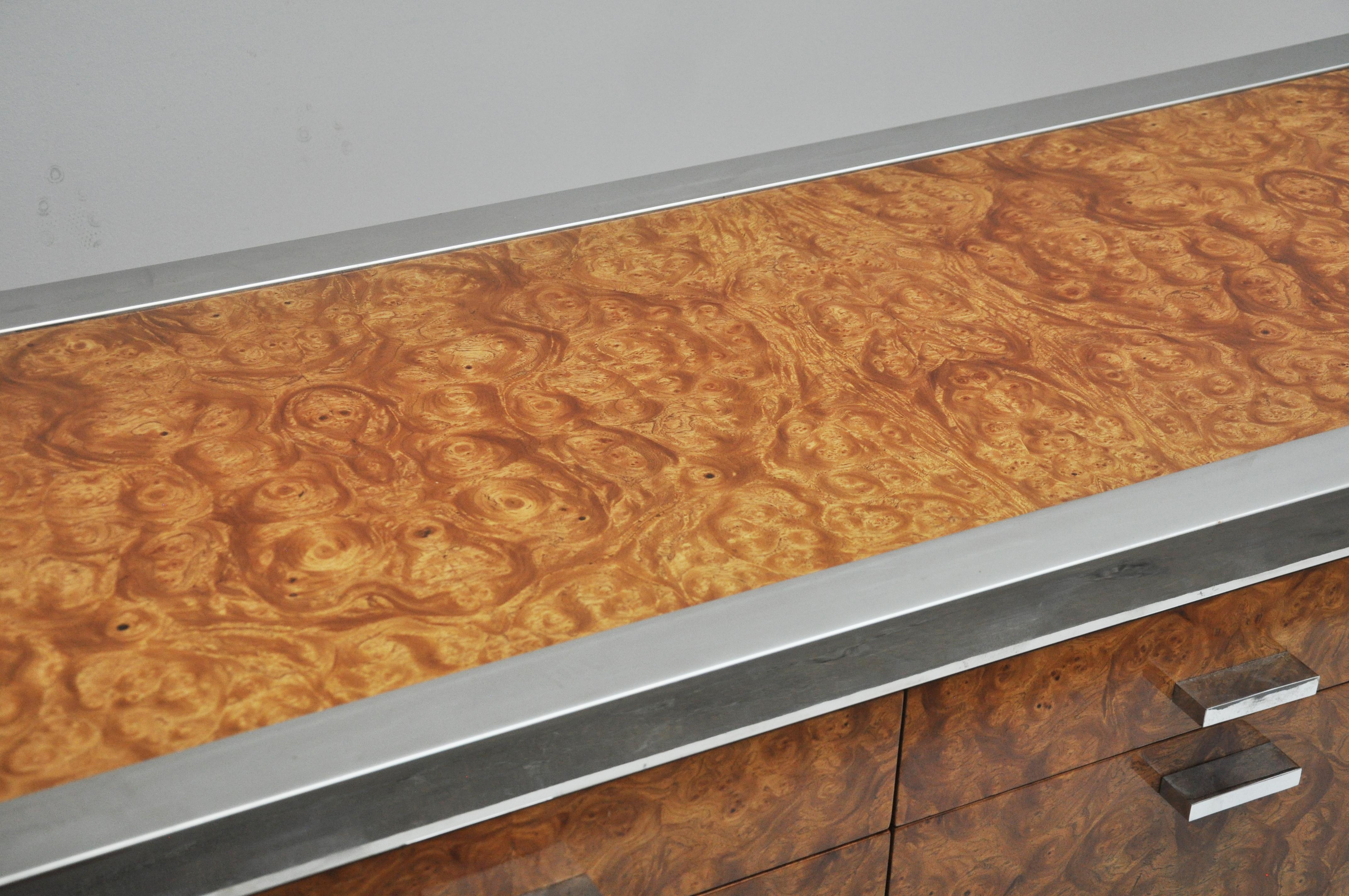 Burled Wood and Chrome Credenza by Pace 2