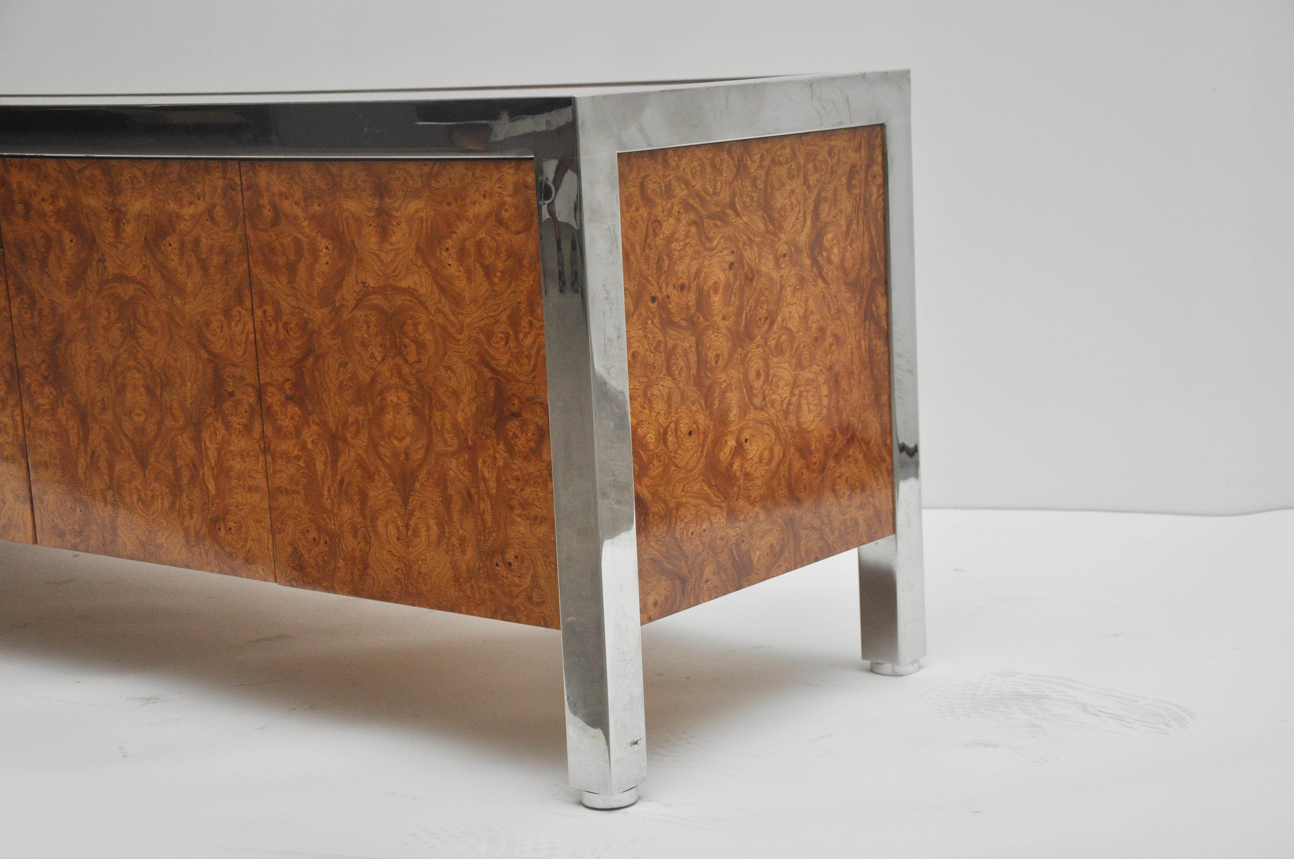Burled Wood and Chrome Credenza by Pace 3