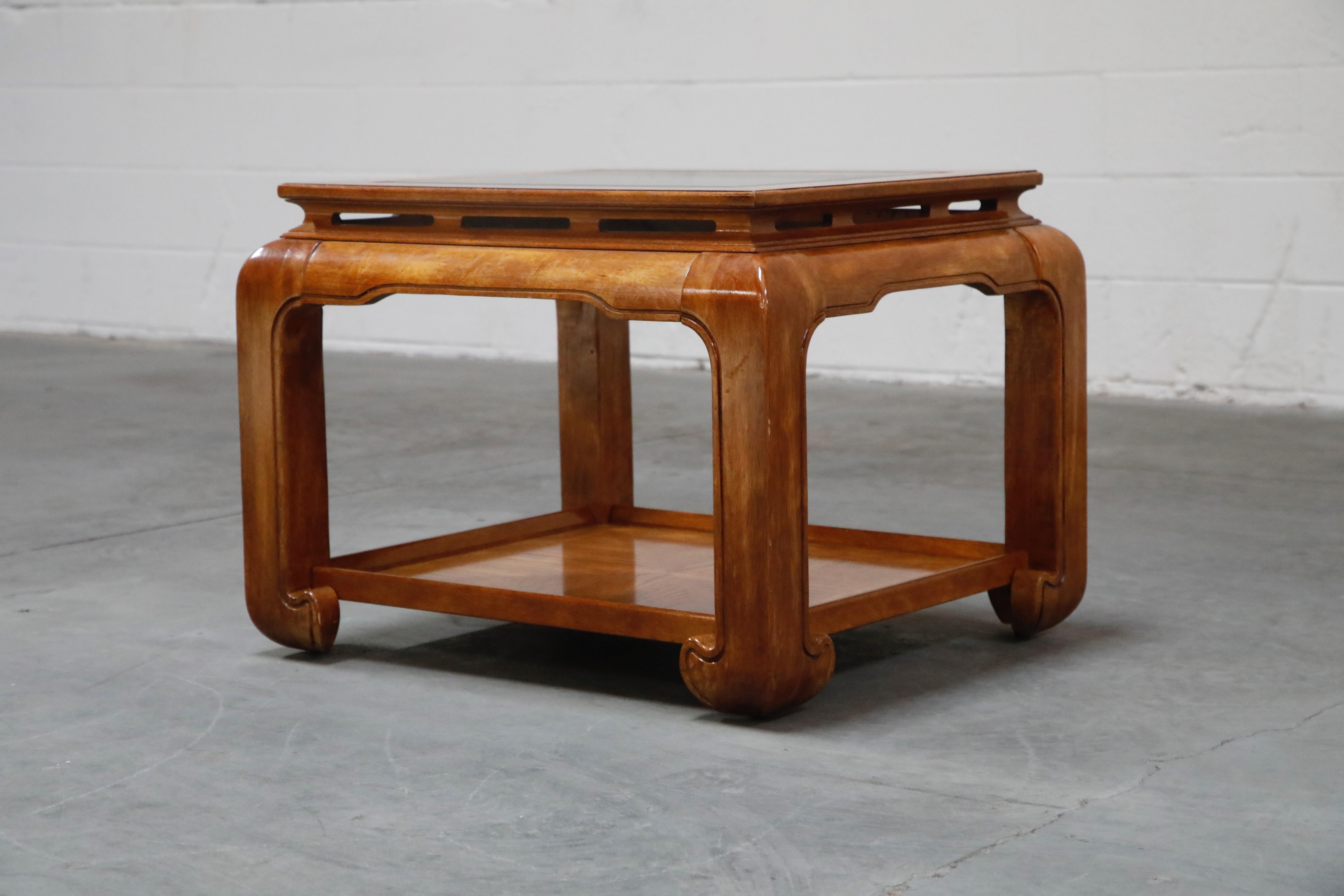 Burled Wood Chinoiserie Ming Styled Coffee Table and End Tables Set by Century 4