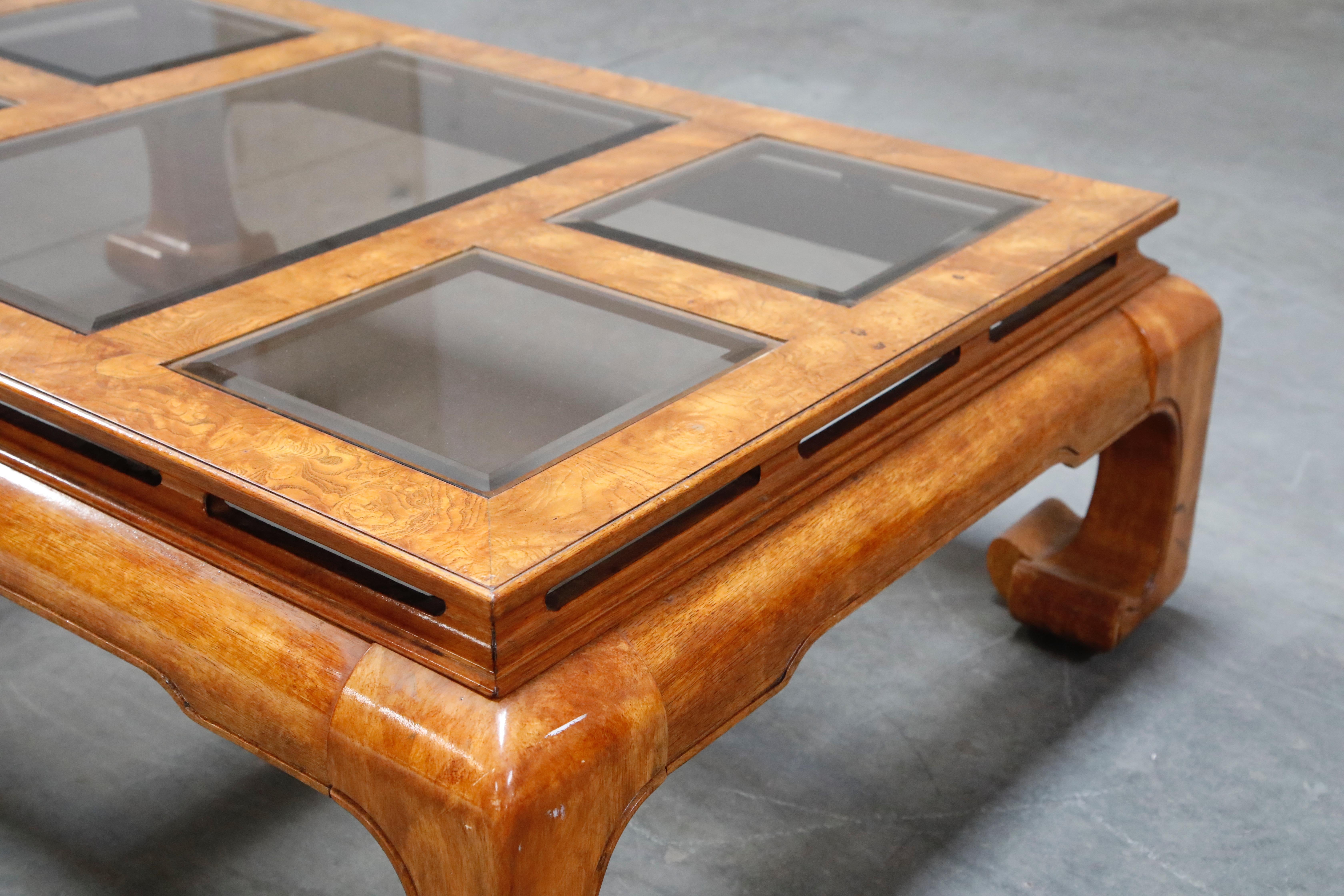 Burled Wood Chinoiserie Ming Styled Coffee Table and End Tables Set by Century 8