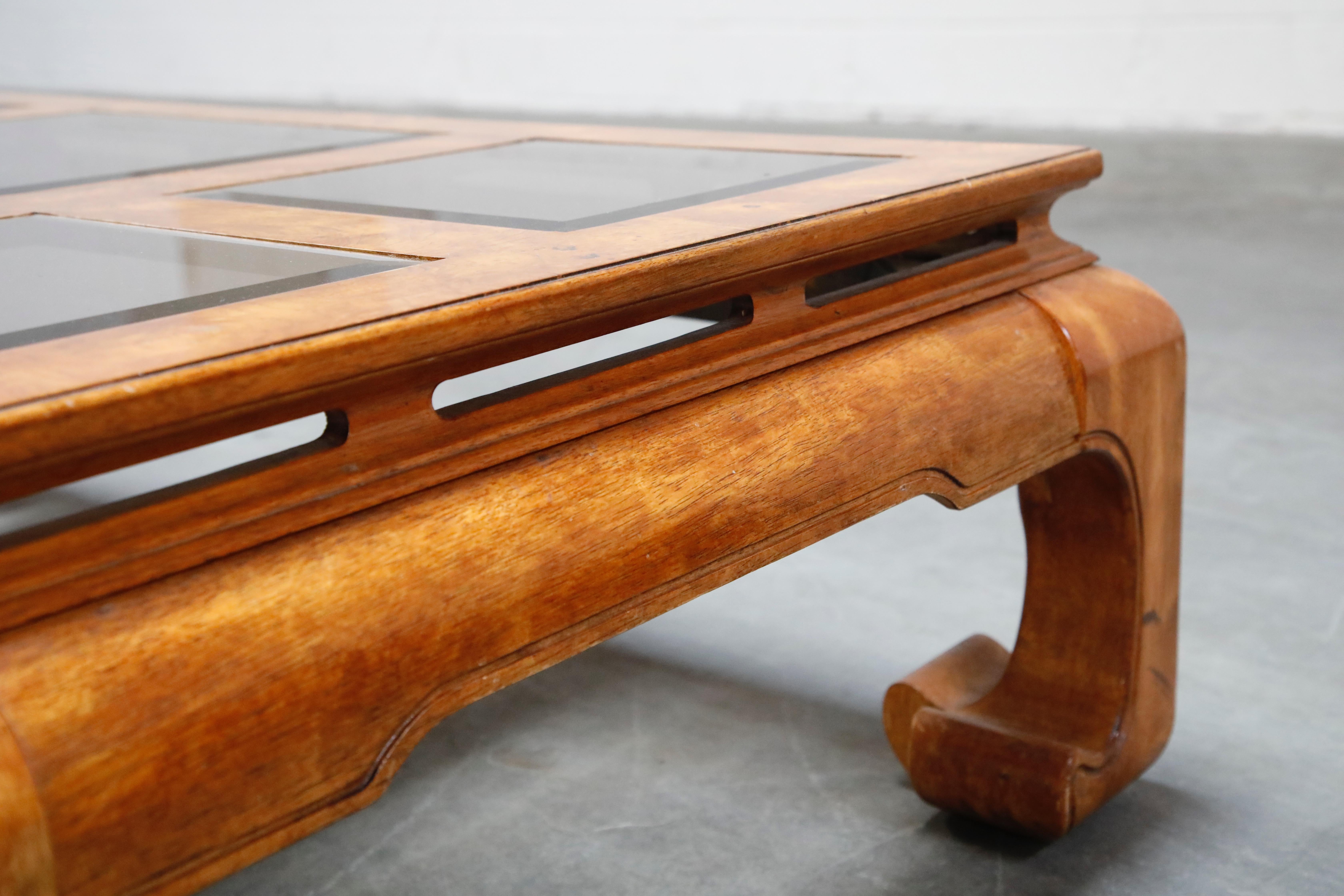 Burled Wood Chinoiserie Ming Styled Coffee Table and End Tables Set by Century 9
