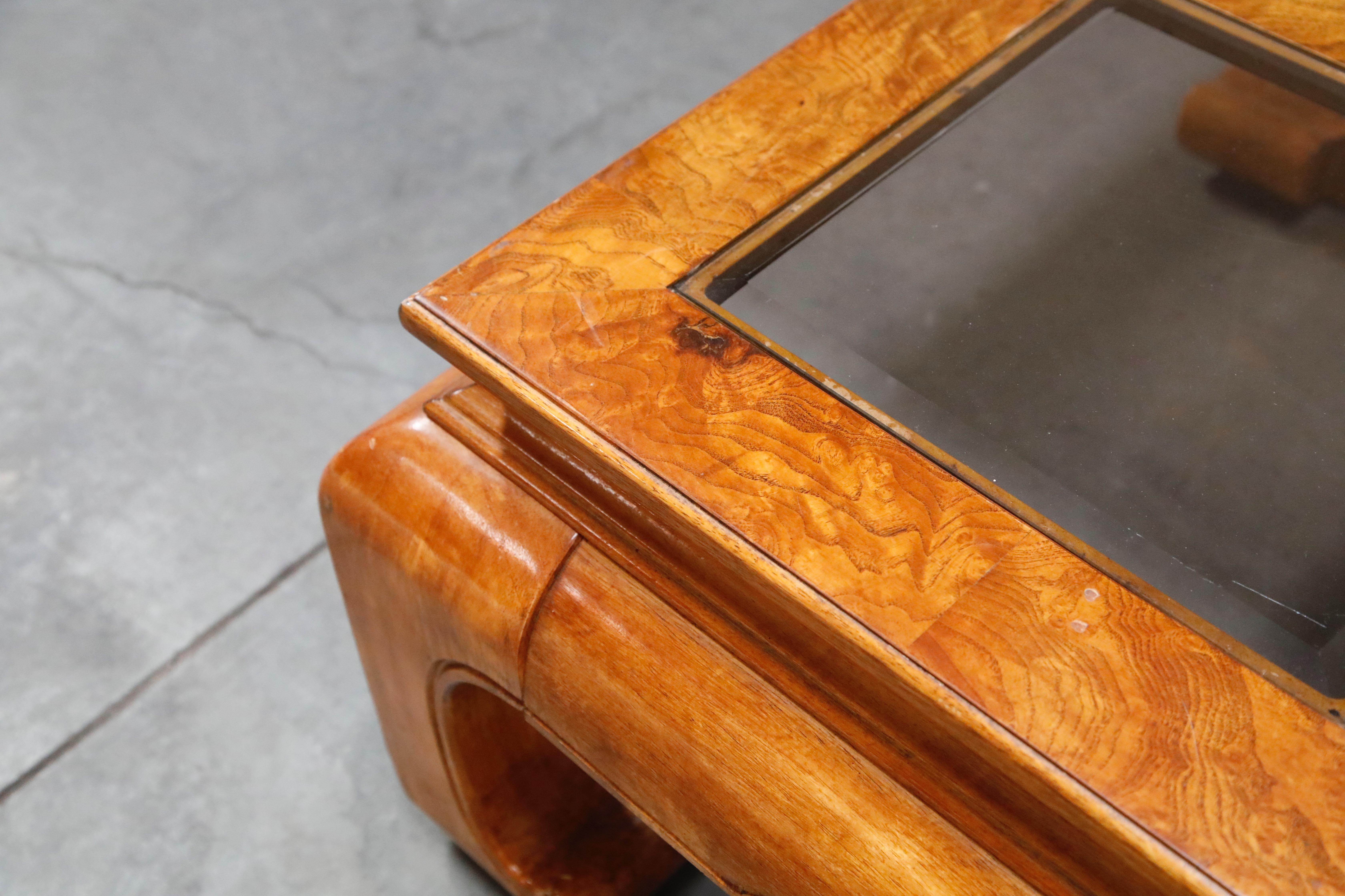 Burled Wood Chinoiserie Ming Styled Coffee Table and End Tables Set by Century 11