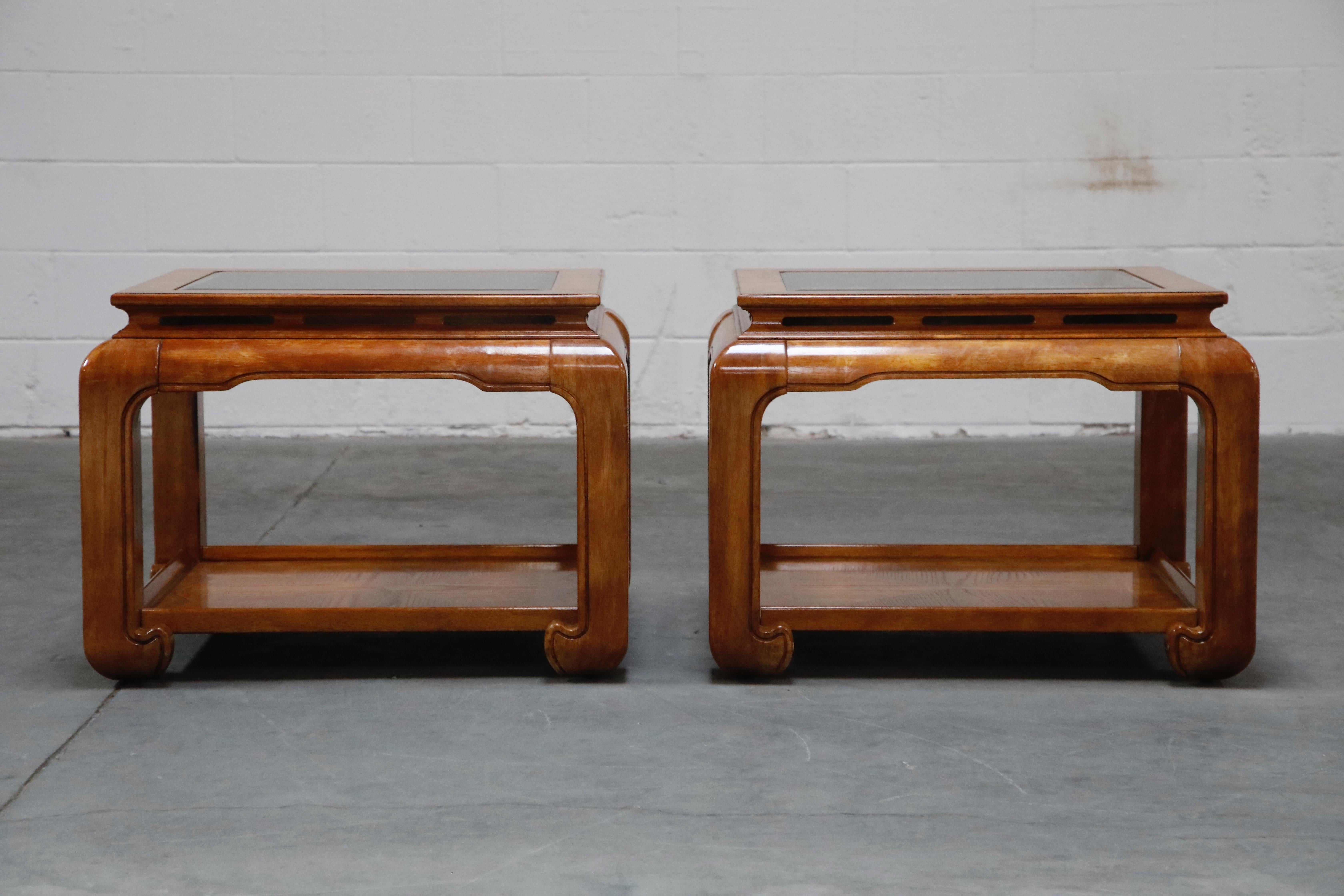 Burled Wood Chinoiserie Ming Styled Coffee Table and End Tables Set by Century 1