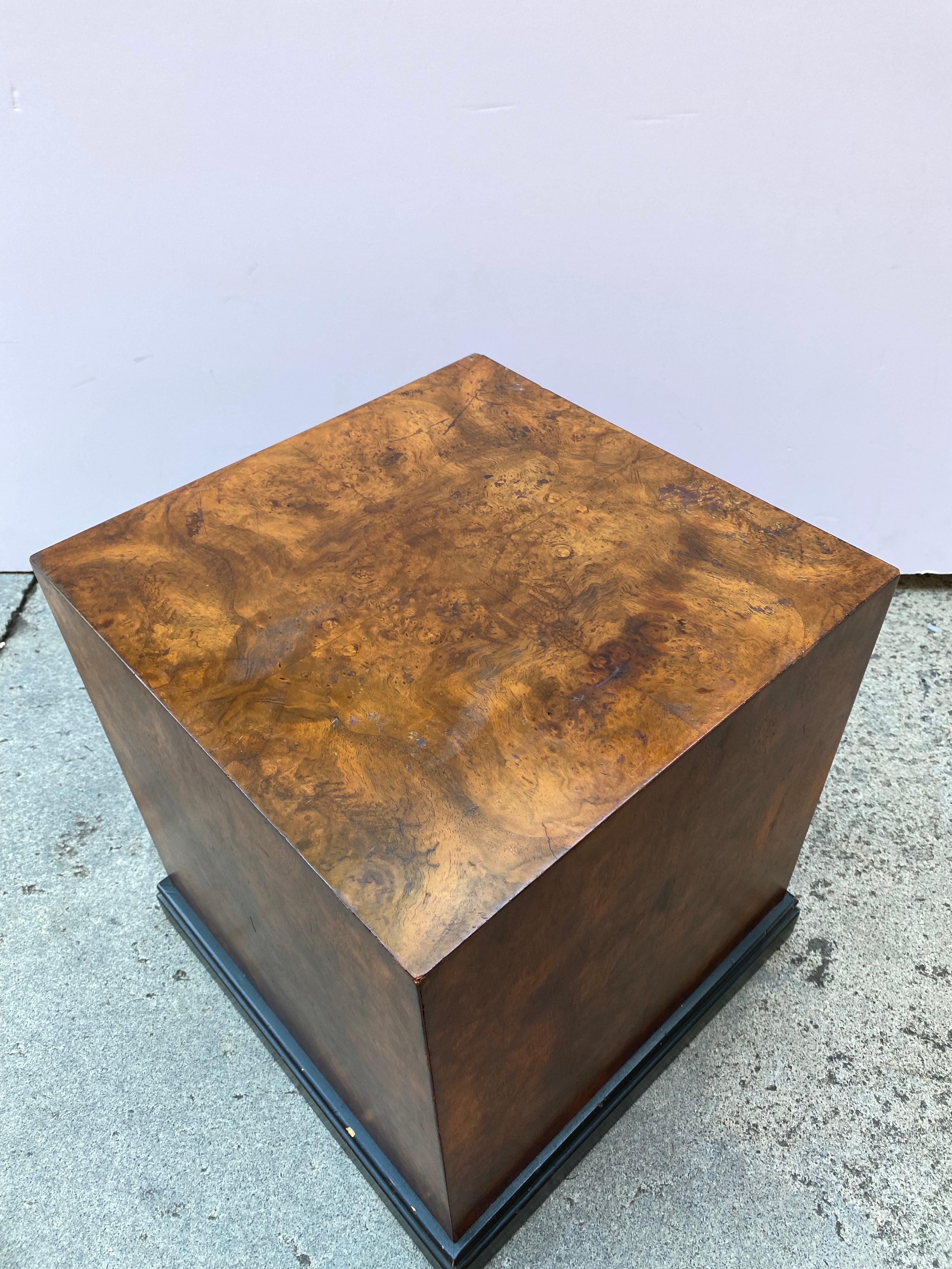 Mid-Century Modern Burled Wood Cube Table For Sale