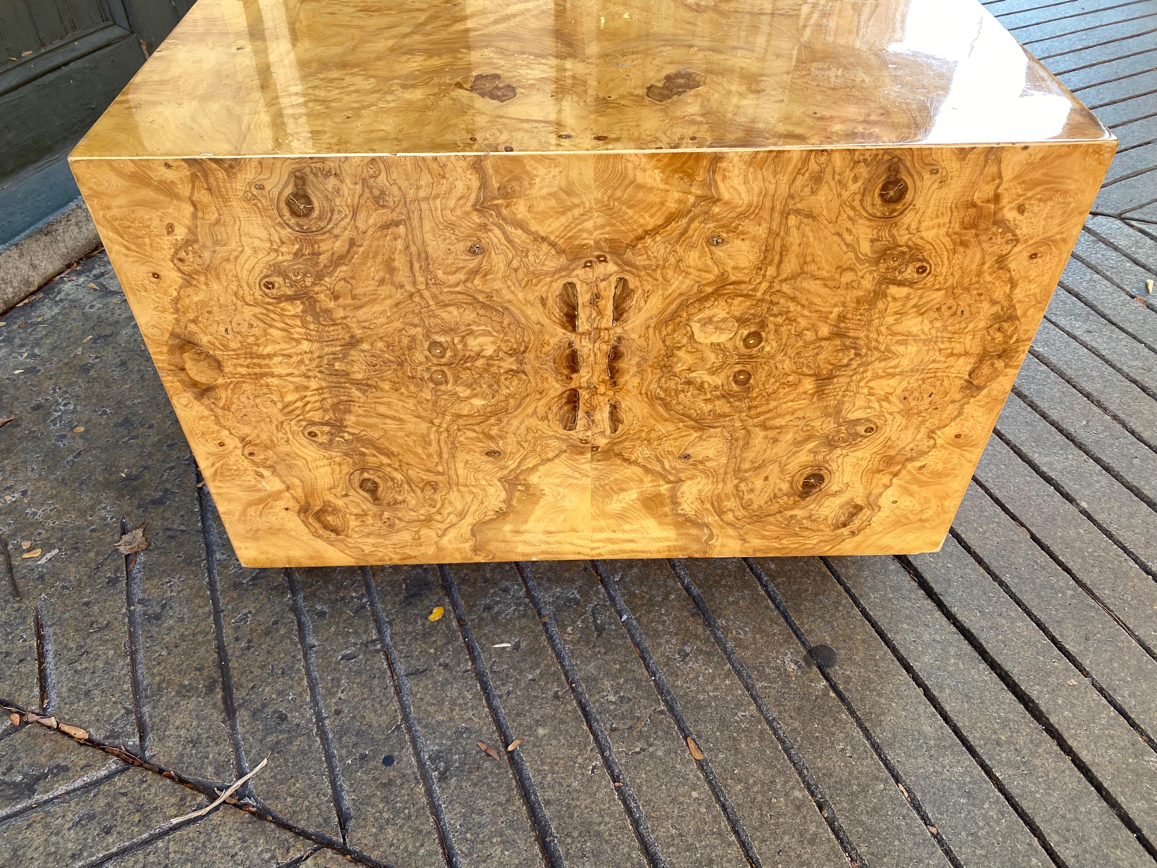 Mid-Century Modern Burled Wood Cube Table