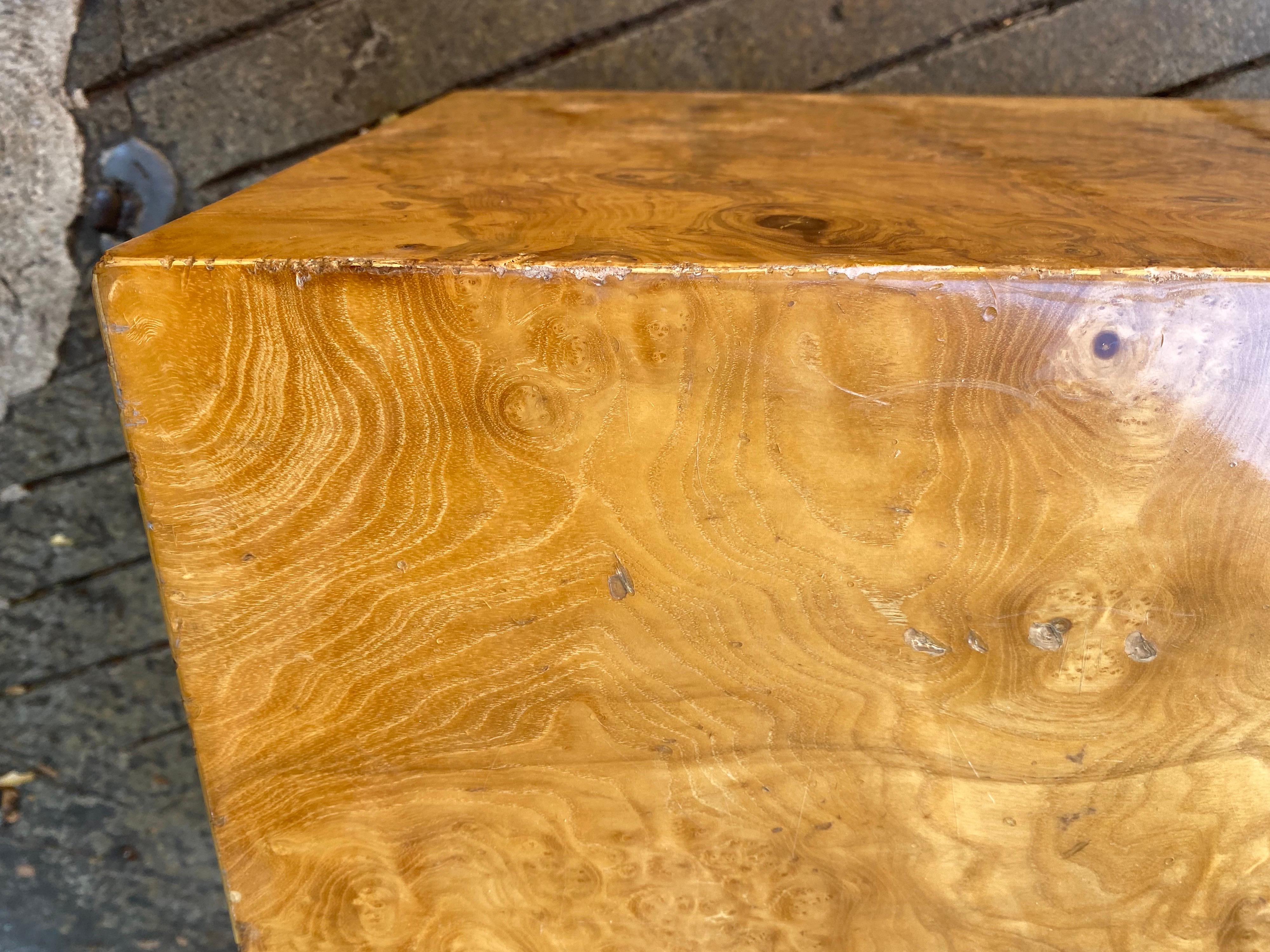 Burled Wood Cube Table In Good Condition In Philadelphia, PA