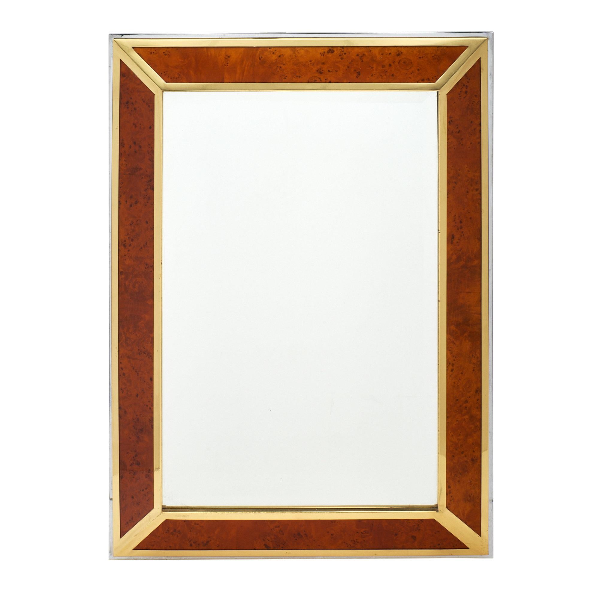 Burled Wood Modernist French Mirror