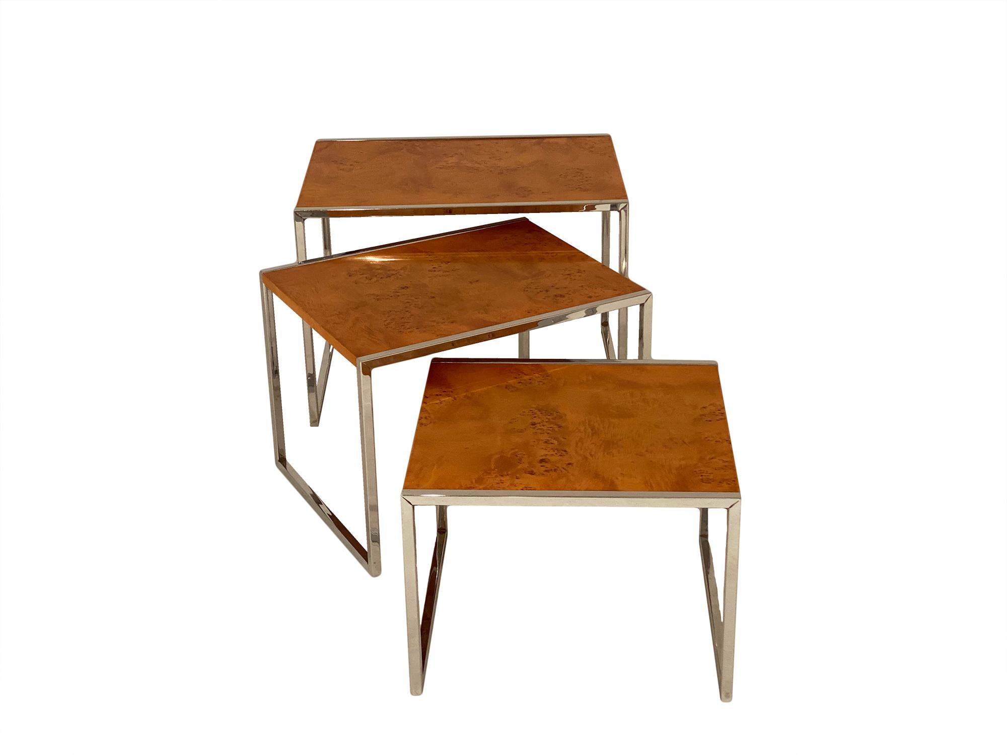 Burled Wood Nesting Tables In Good Condition In Austin, TX