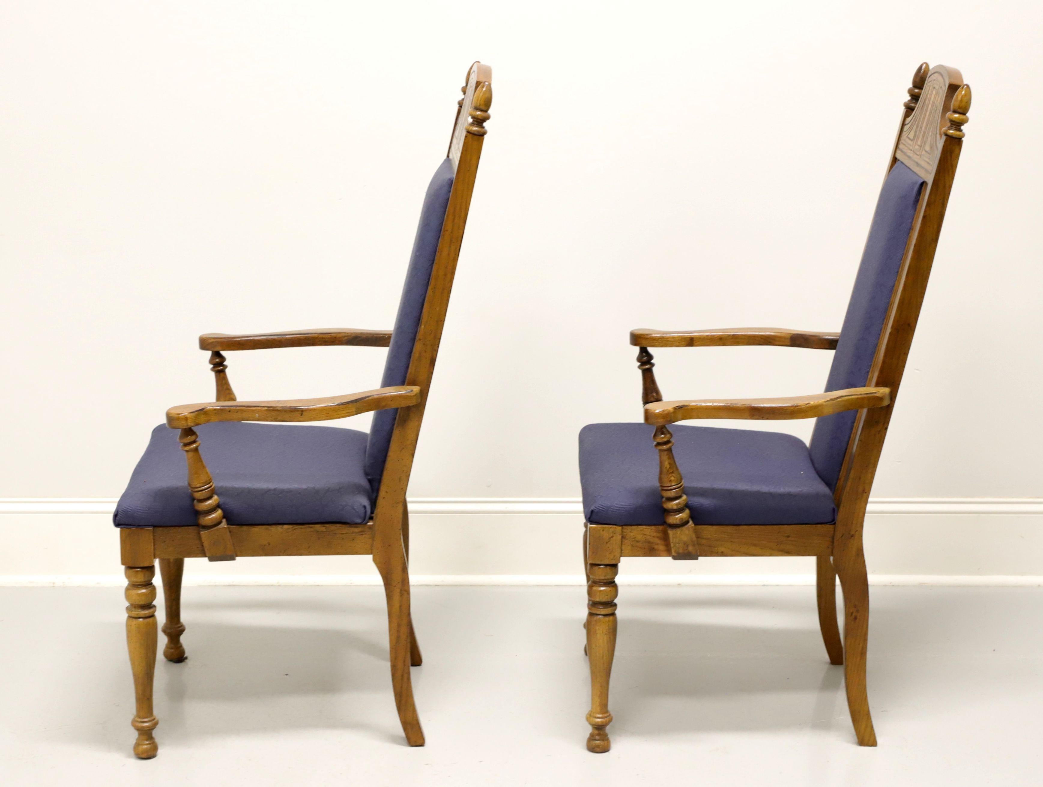 BURLINGTON HOUSE Oak Spanish Revival Dining Armchairs - Pair In Good Condition For Sale In Charlotte, NC
