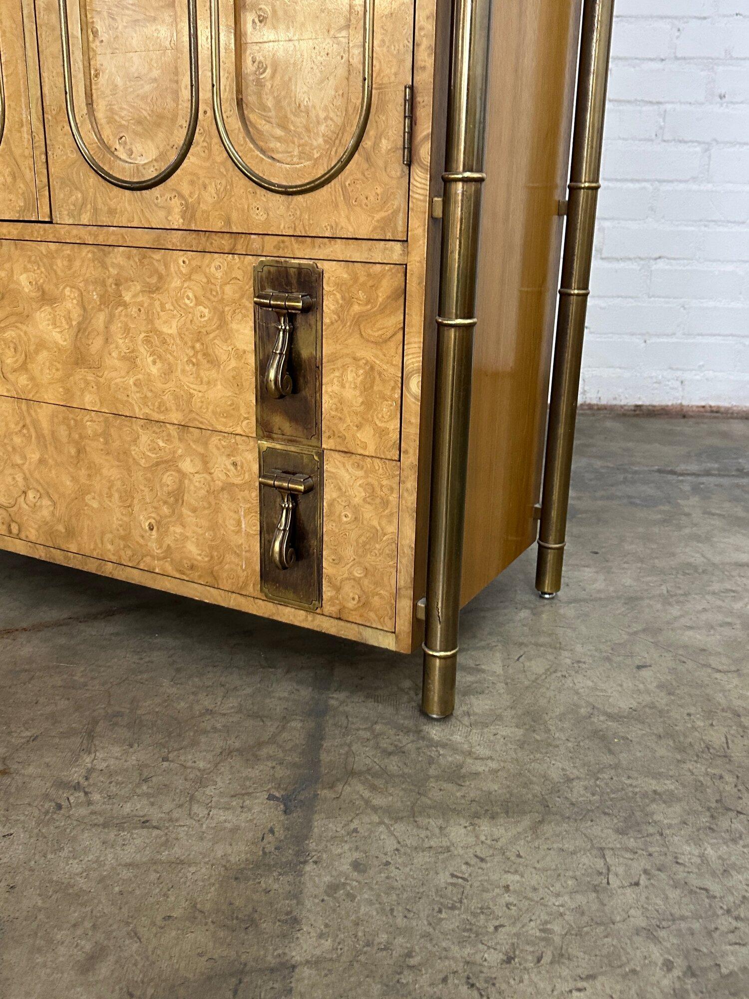 Art Deco Burlwood and Brass Armoire For Sale