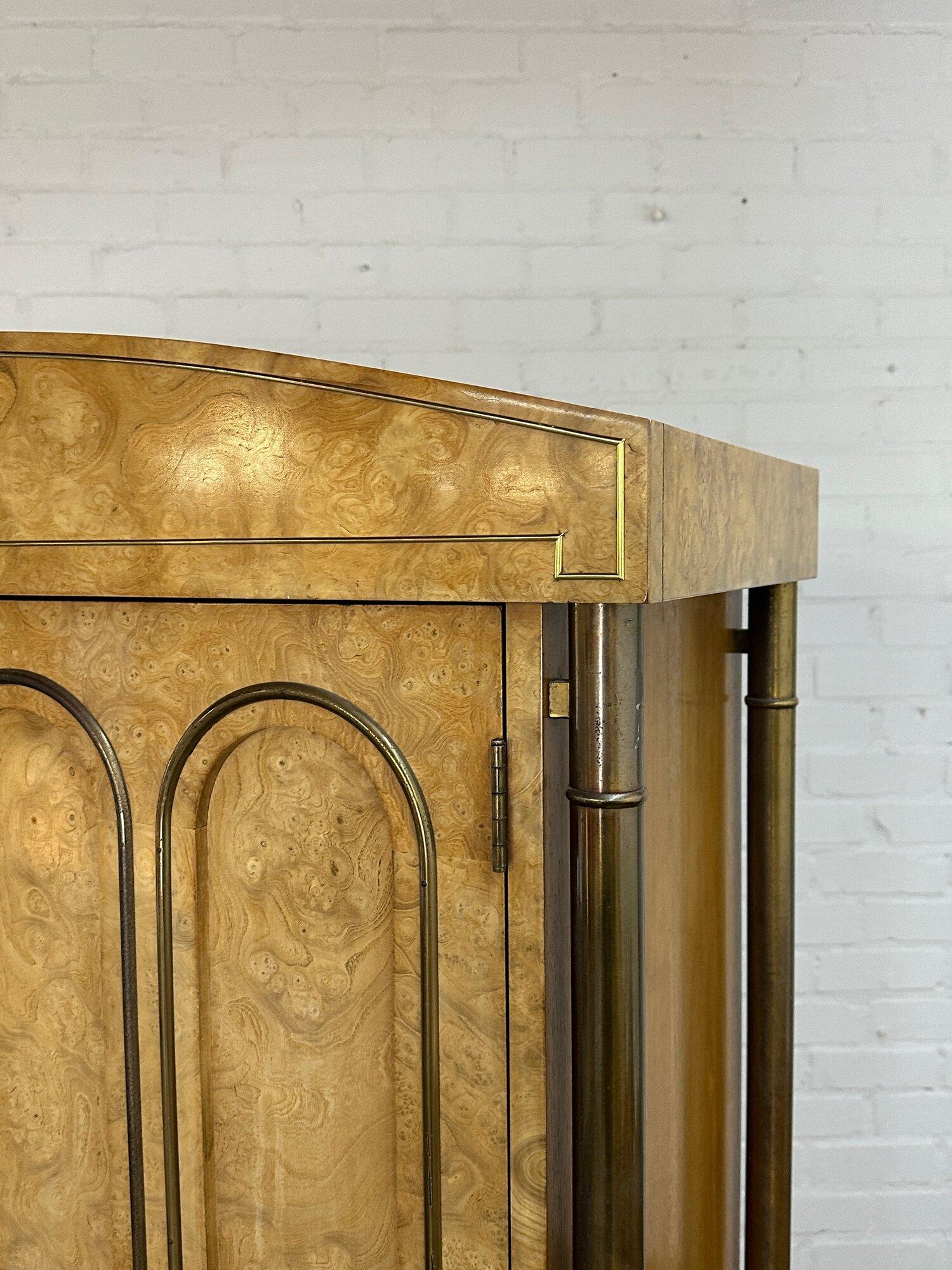 Burlwood and Brass Armoire In Good Condition For Sale In Los Angeles, CA