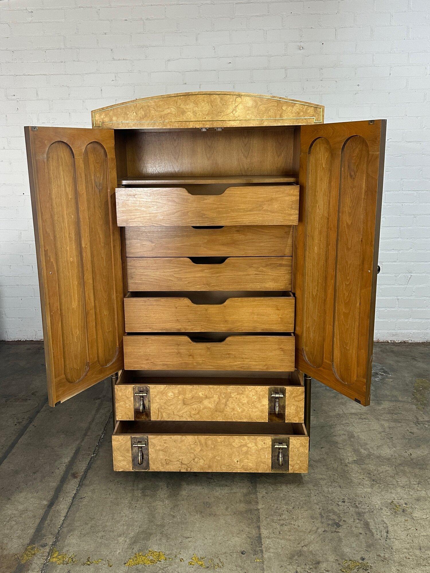 Mid-20th Century Burlwood and Brass Armoire For Sale