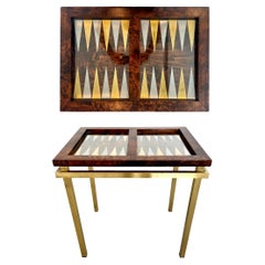 Burl Wood and Brass Backgammon Table, 1980s Italy